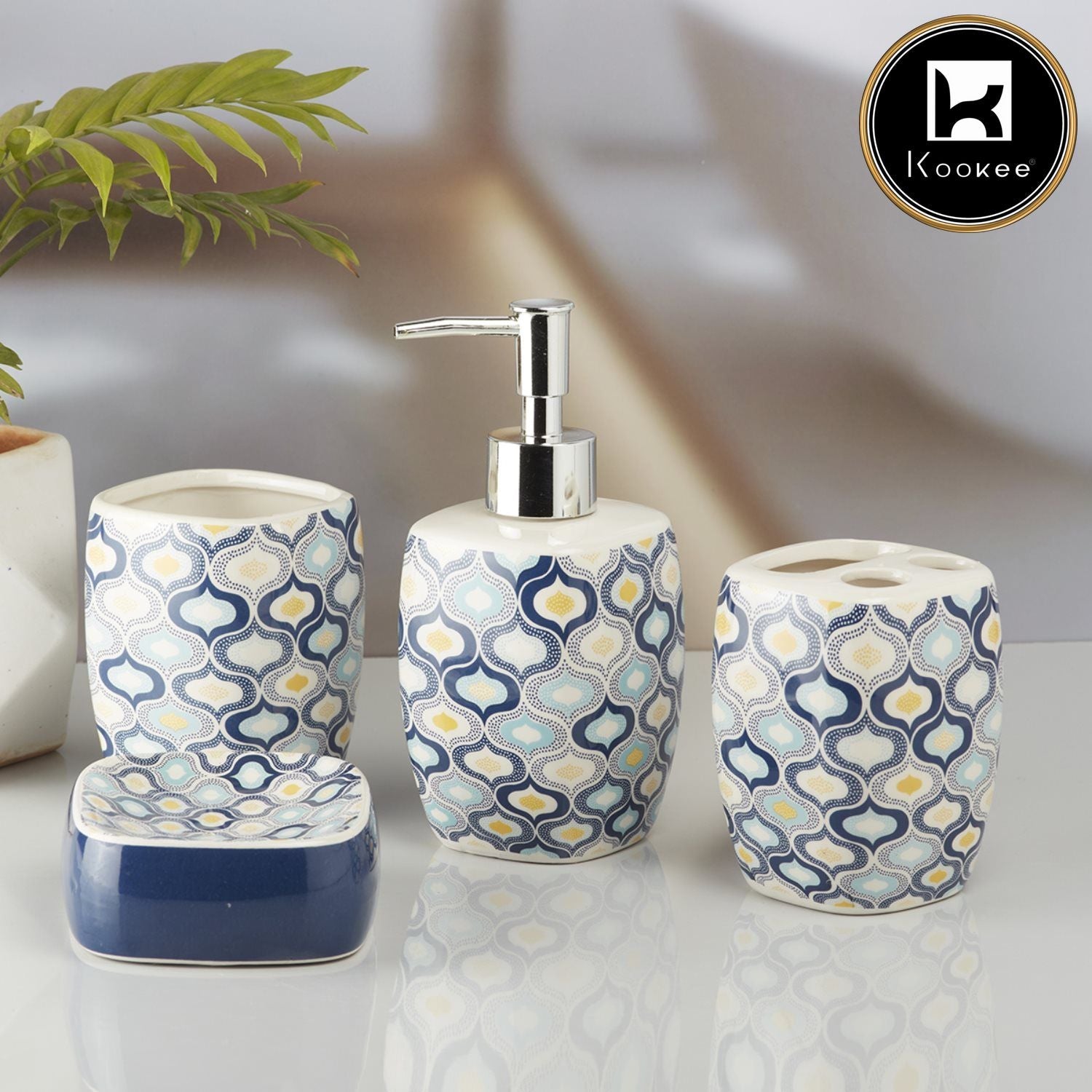 Ceramic Bathroom Set of 4 with Soap Dispenser (V-CBS-073-2)