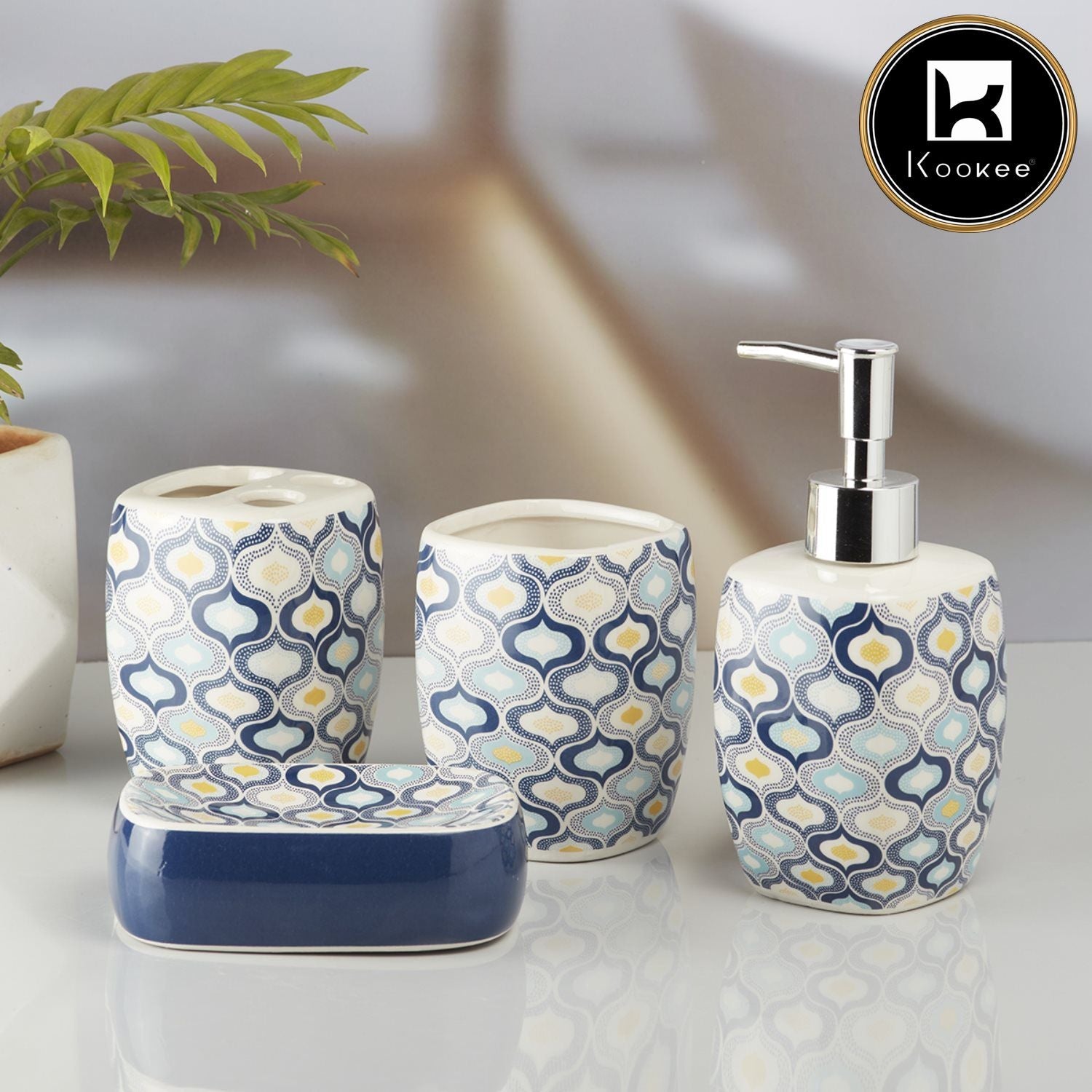 Ceramic Bathroom Set of 4 with Soap Dispenser (V-CBS-073-2)