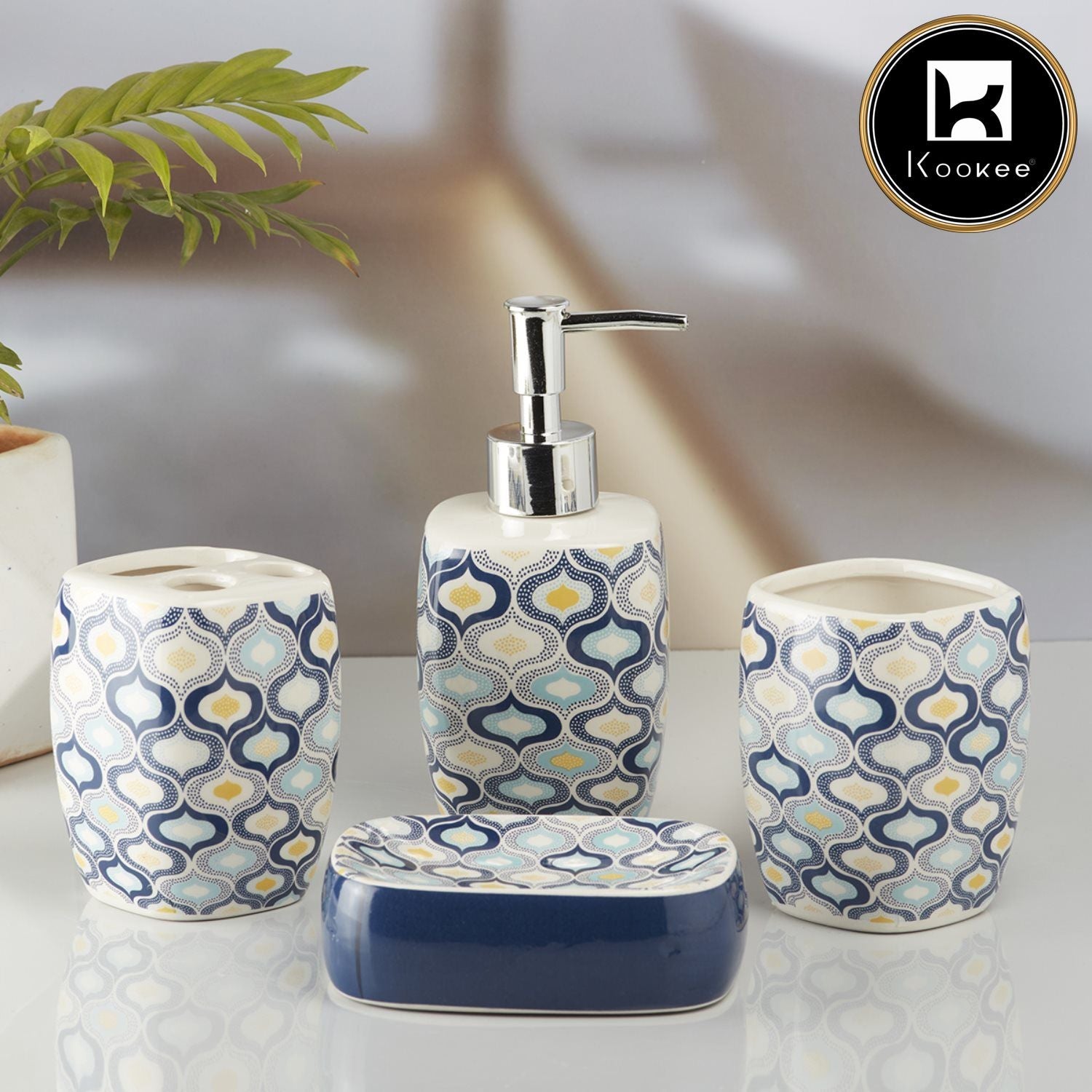 Ceramic Bathroom Set of 4 with Soap Dispenser (8068)