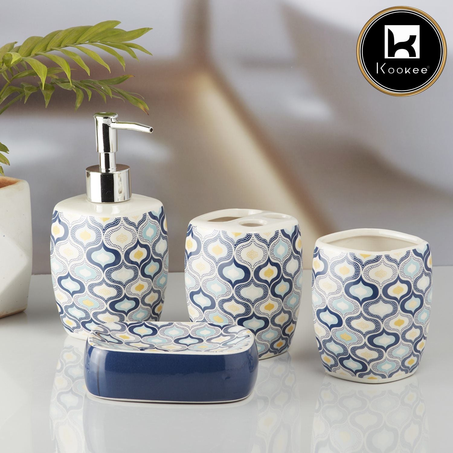 Ceramic Bathroom Set of 4 with Soap Dispenser (8068)