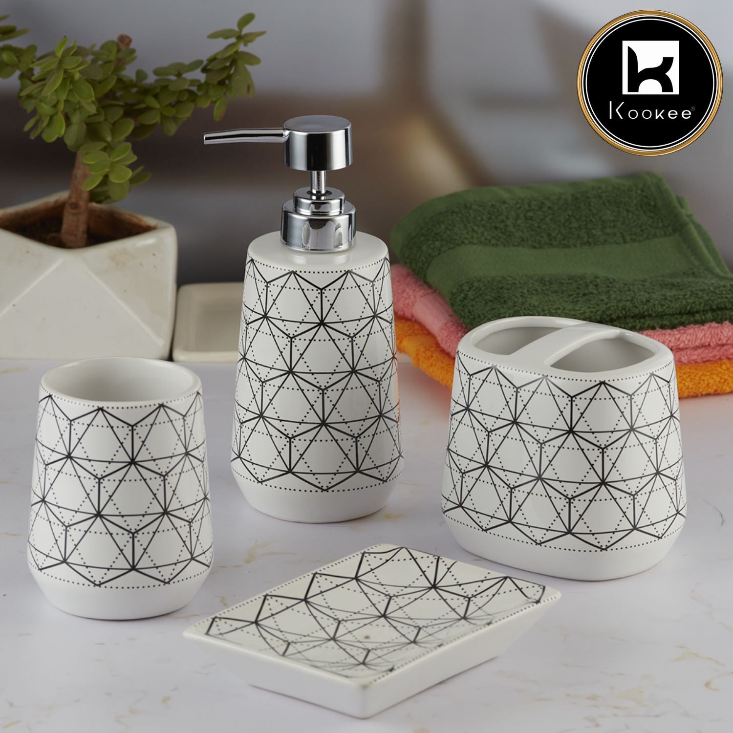 Kookee Ceramic Bathroom Sets, White, ART08069