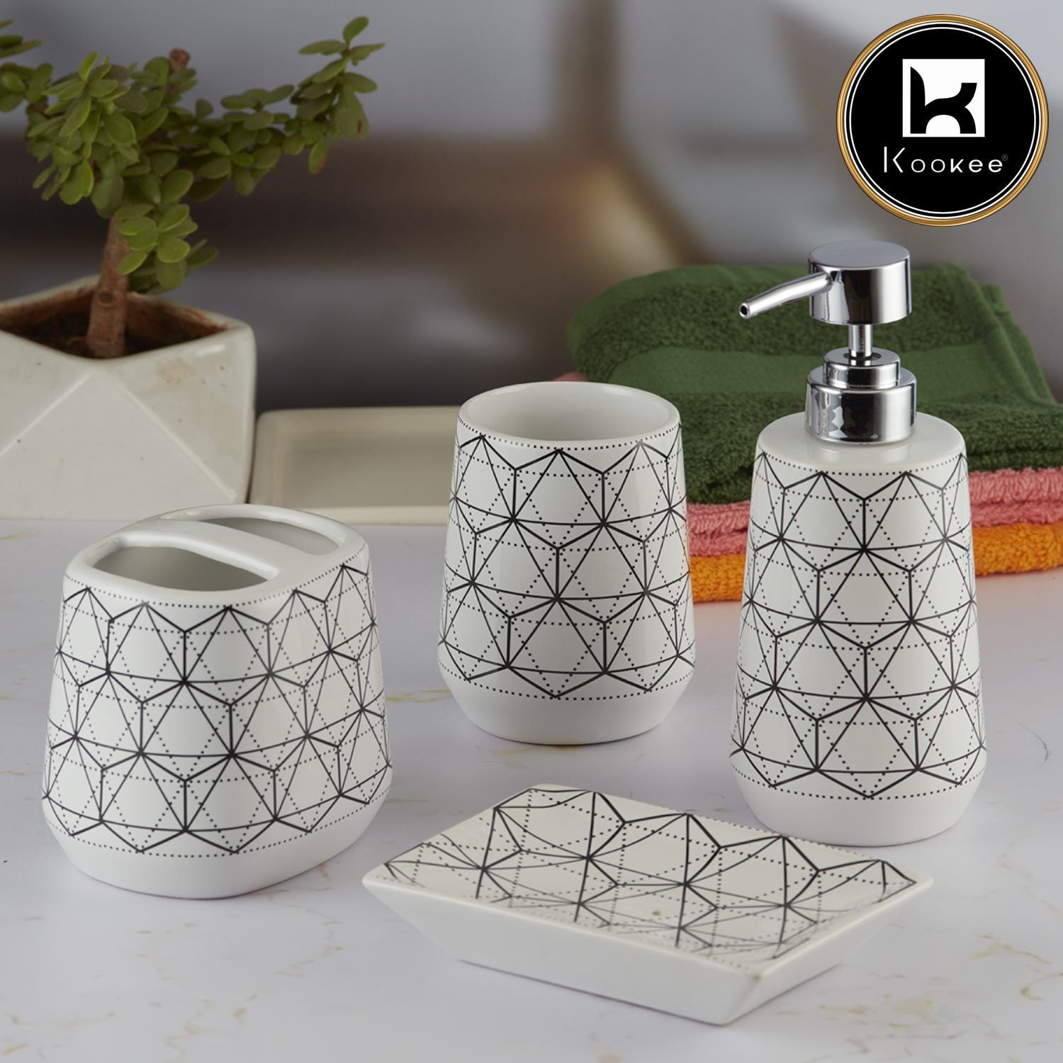 Kookee Ceramic Bathroom Sets, White, ART08069