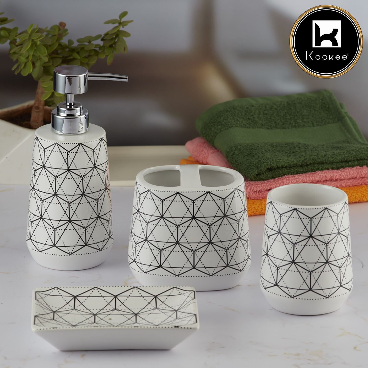 Kookee Ceramic Bathroom Sets, White, ART08069