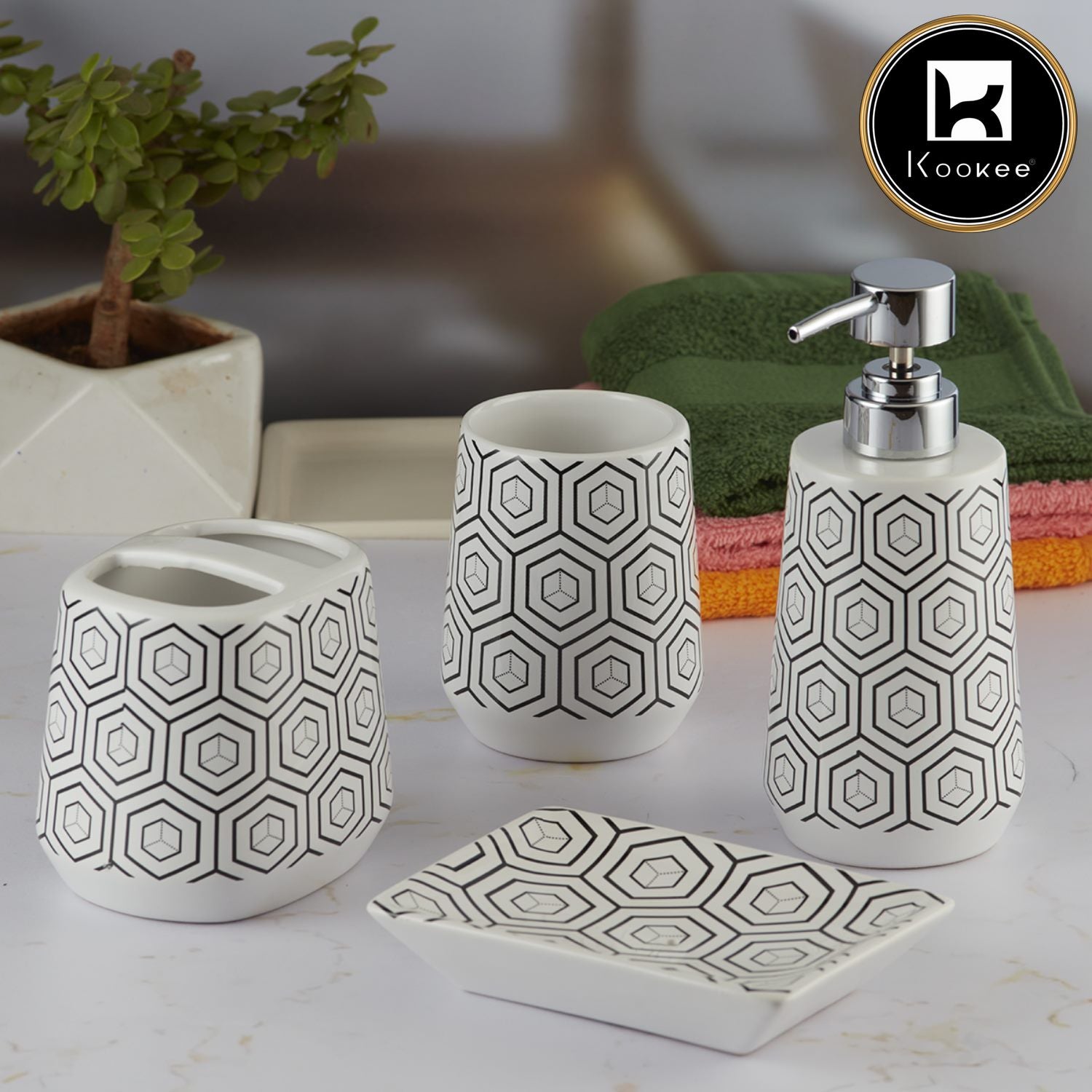 Kookee Ceramic Bathroom Sets, White, ART08071