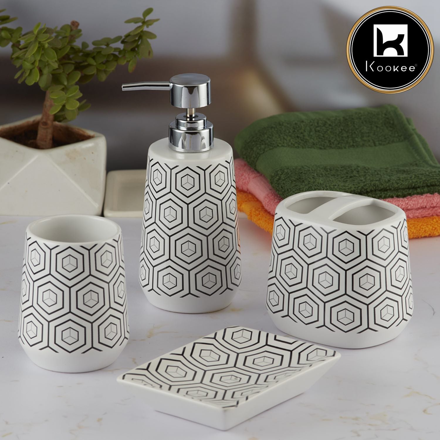 Kookee Ceramic Bathroom Sets, White, ART08071