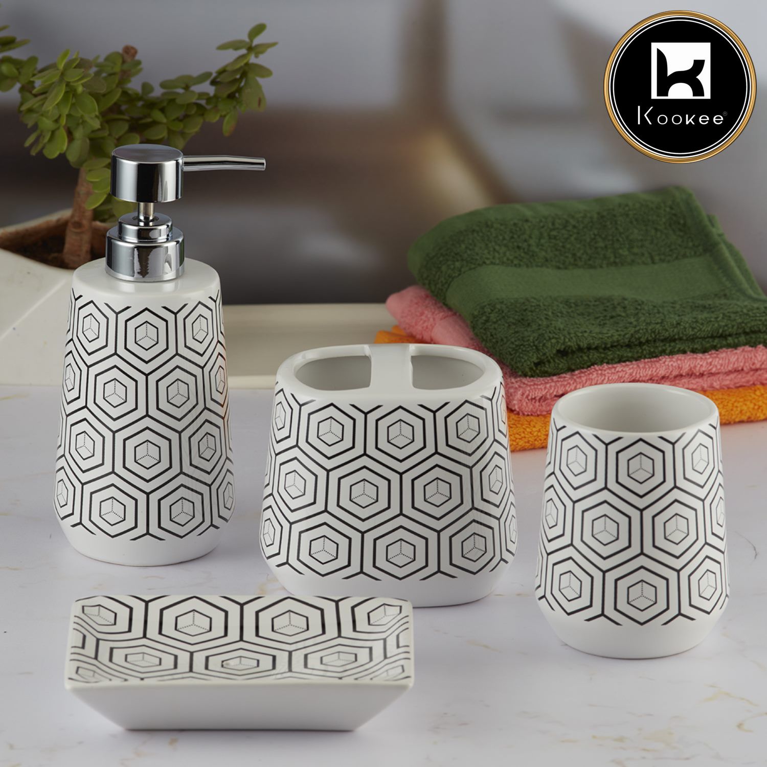 Kookee Ceramic Bathroom Sets, White, ART08071