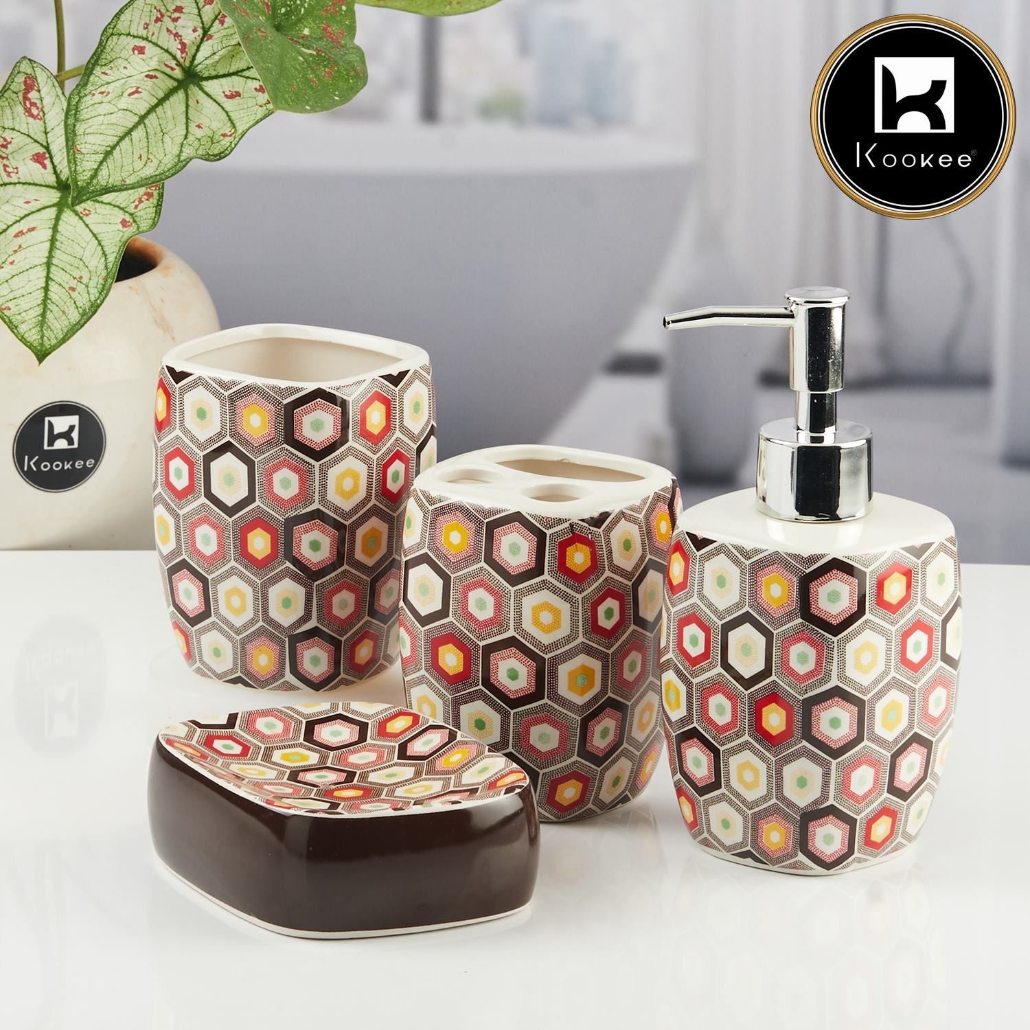 Ceramic Bathroom Accessories Set of 4 with Soap Dispenser (8072)