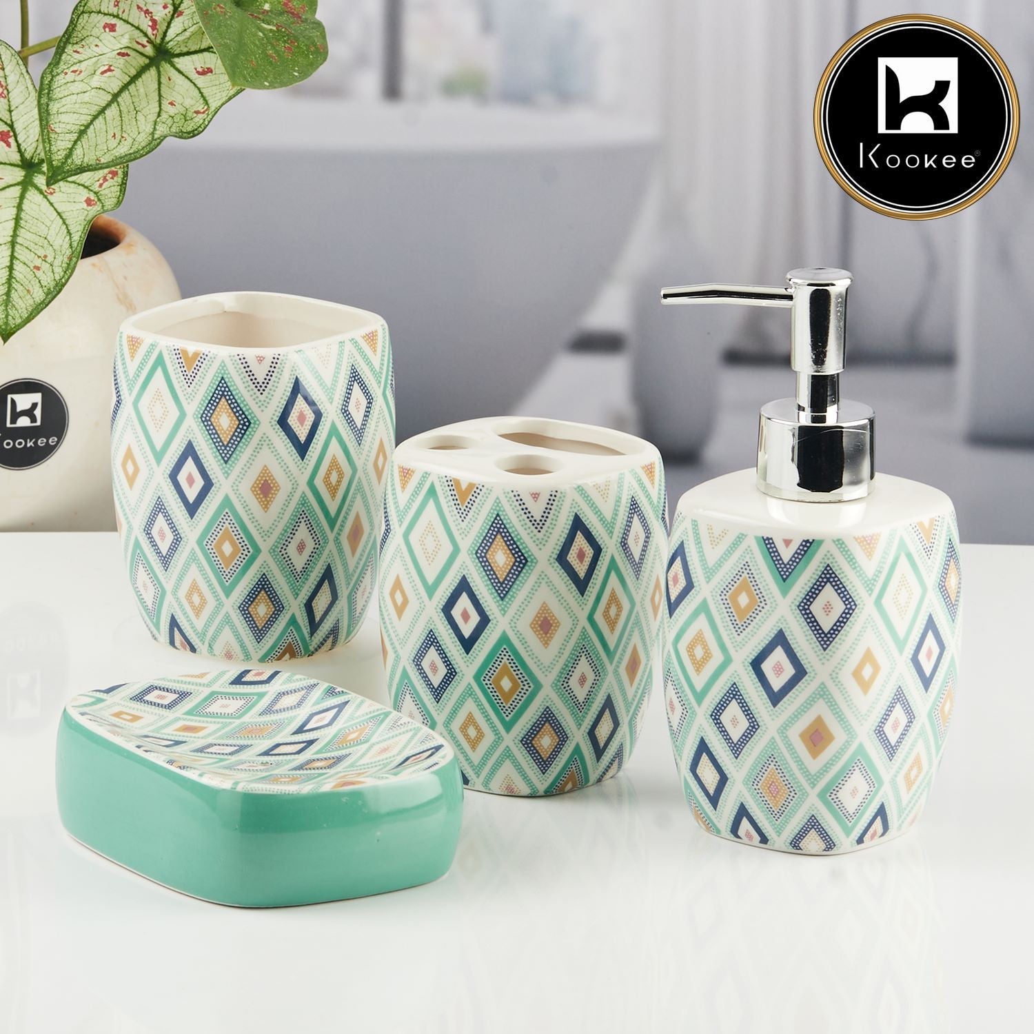 Ceramic Bathroom Accessories Set of 4 with Soap Dispenser (8073)