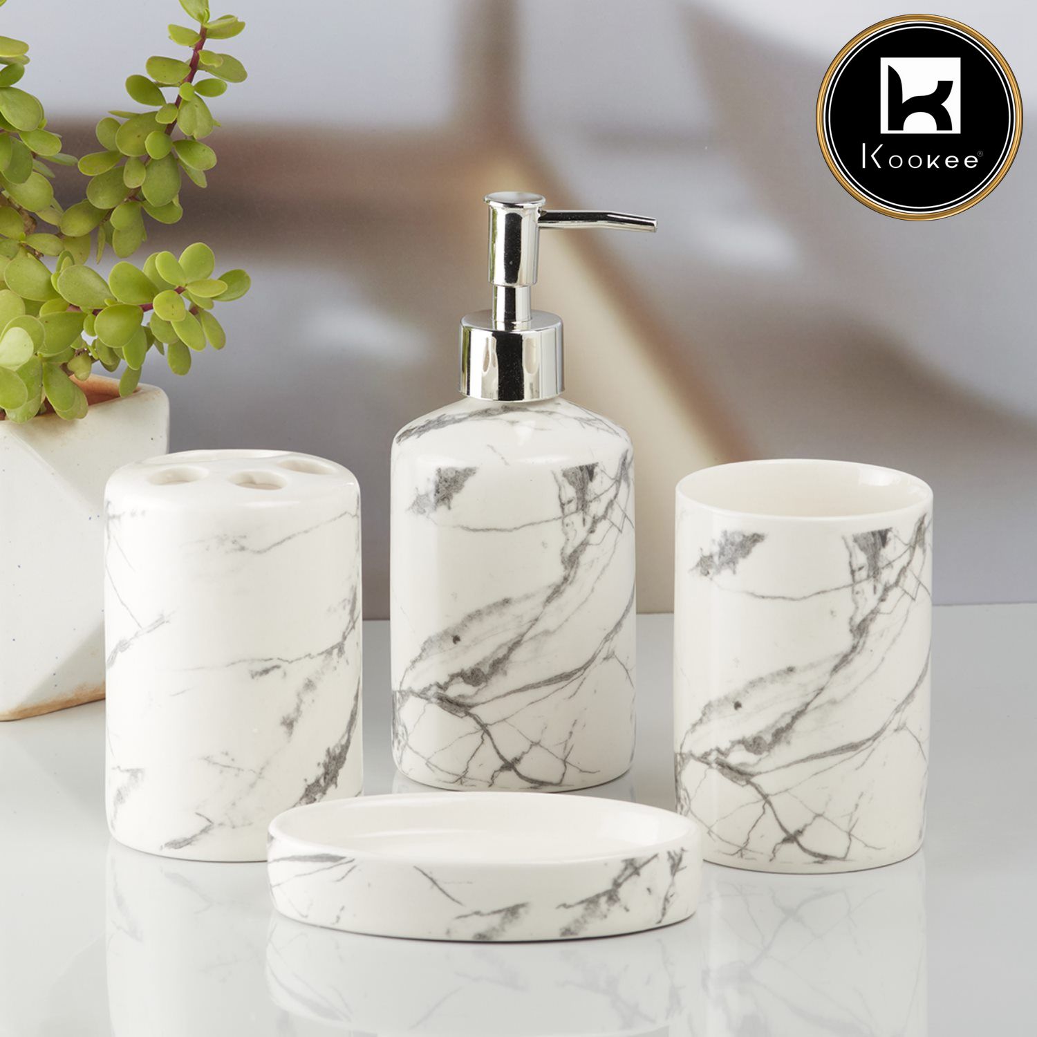 Kookee Ceramic Bathroom Sets, White, ART08074