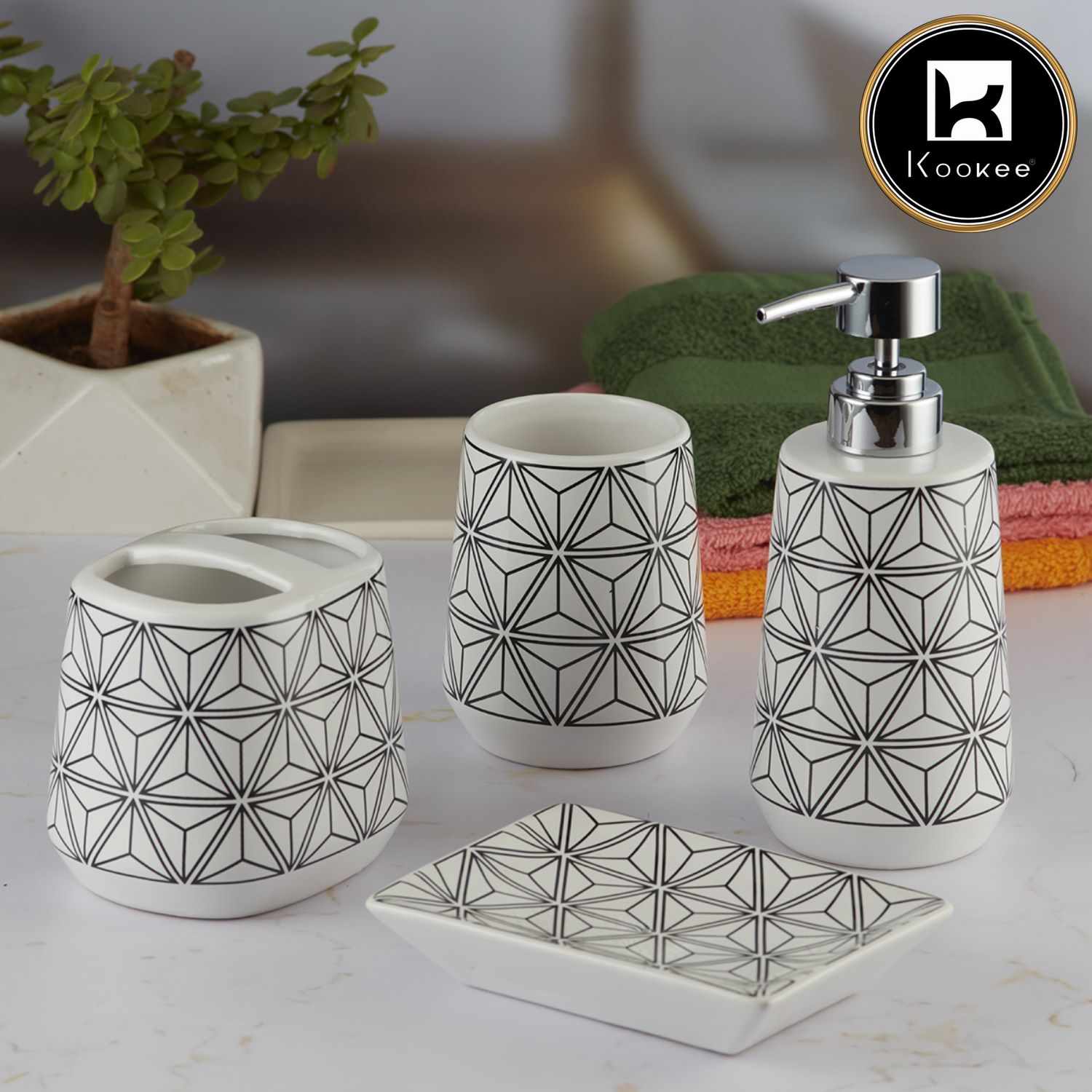 Kookee Ceramic Bathroom Sets, White, ART08076