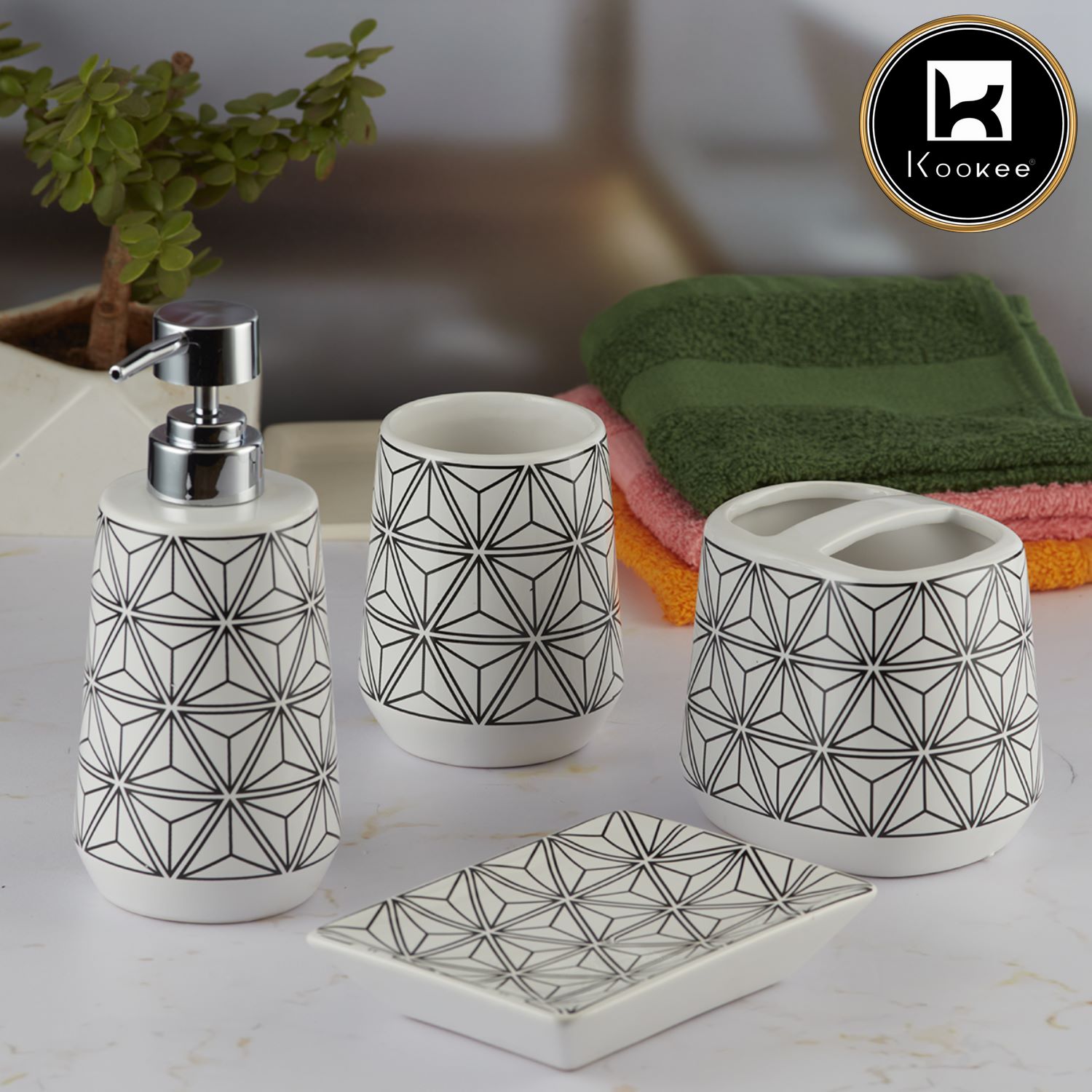 Kookee Ceramic Bathroom Sets, White, ART08076