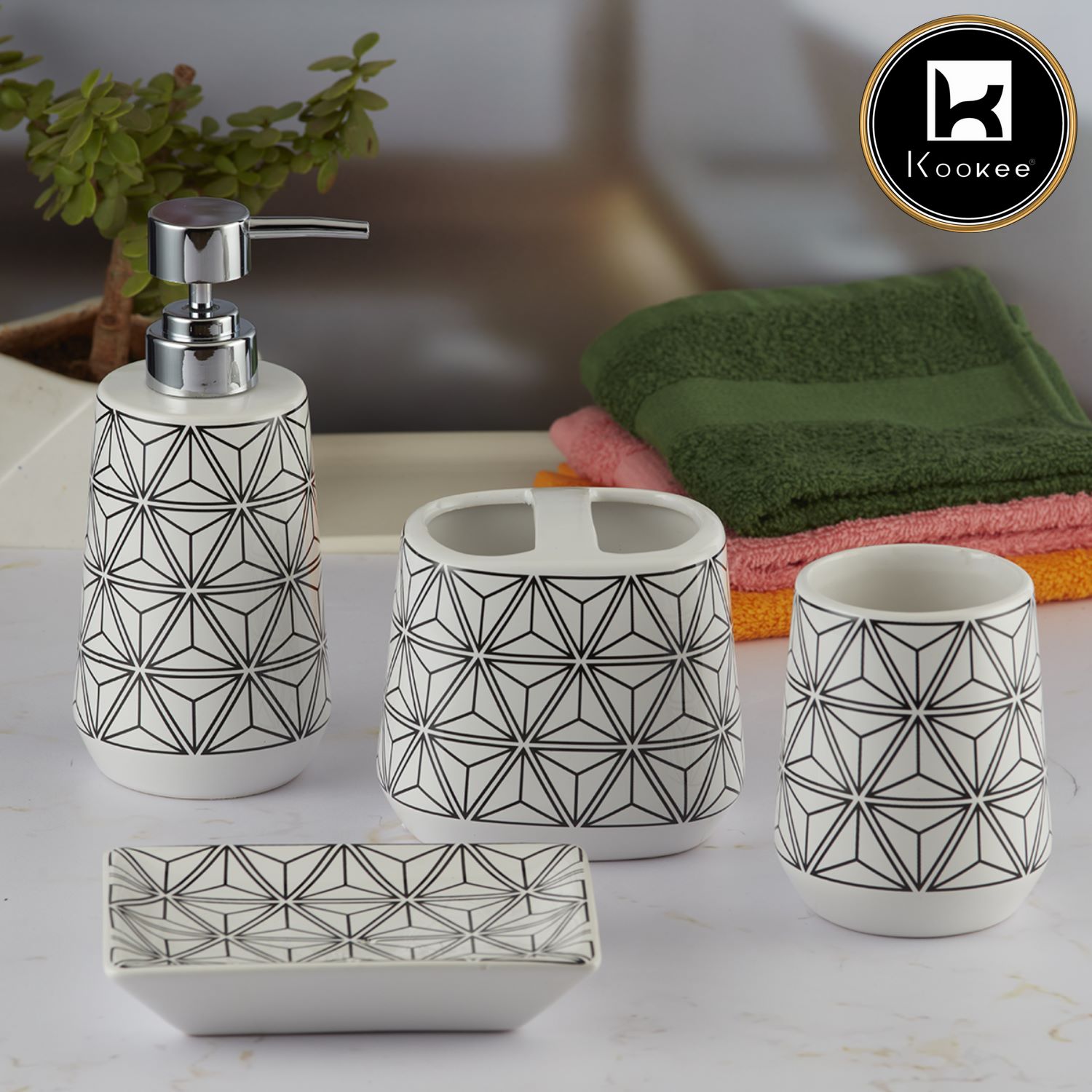 Kookee Ceramic Bathroom Sets, White, ART08076