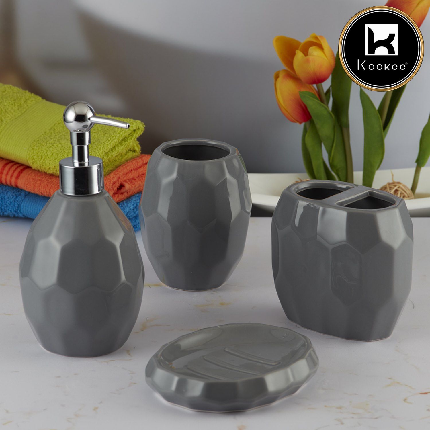 Kookee Ceramic Bathroom Sets, Grey, ART08105