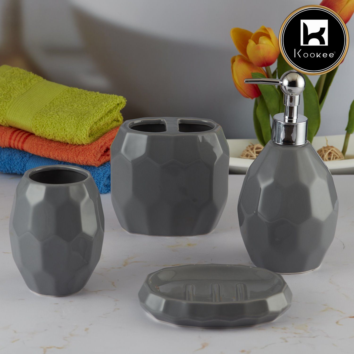 Kookee Ceramic Bathroom Sets, Grey, ART08105