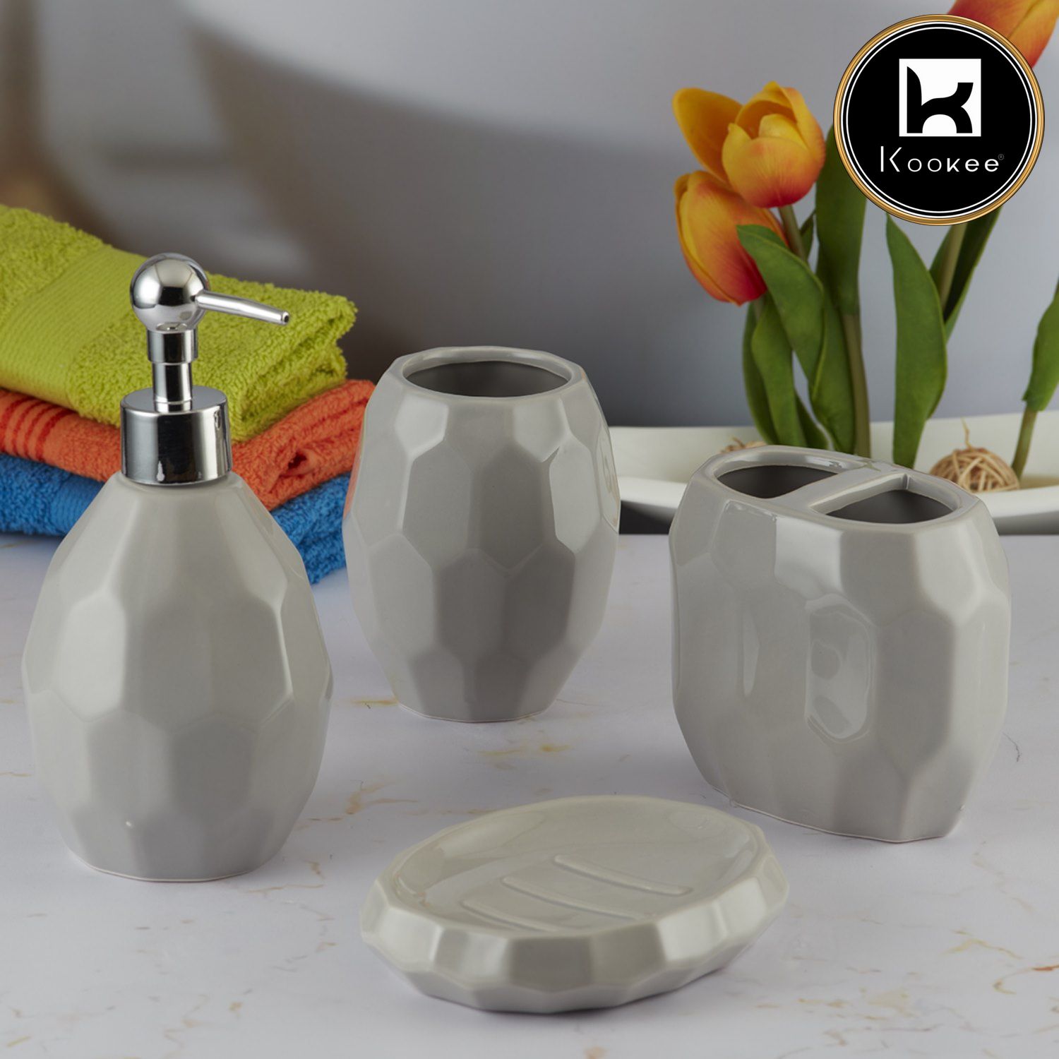 Kookee Ceramic Bathroom Sets, Grey, ART08106