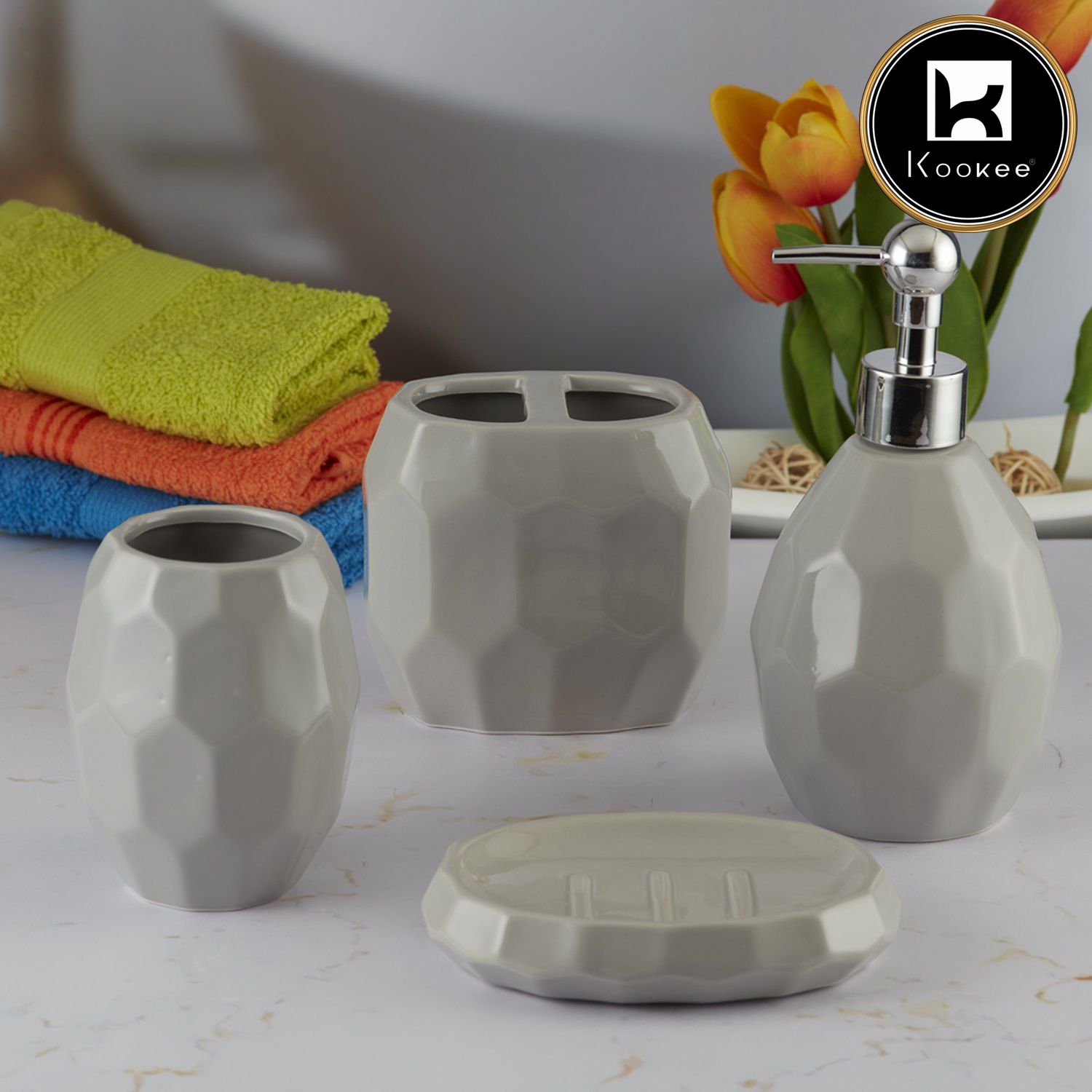 Kookee Ceramic Bathroom Sets, Grey, ART08106