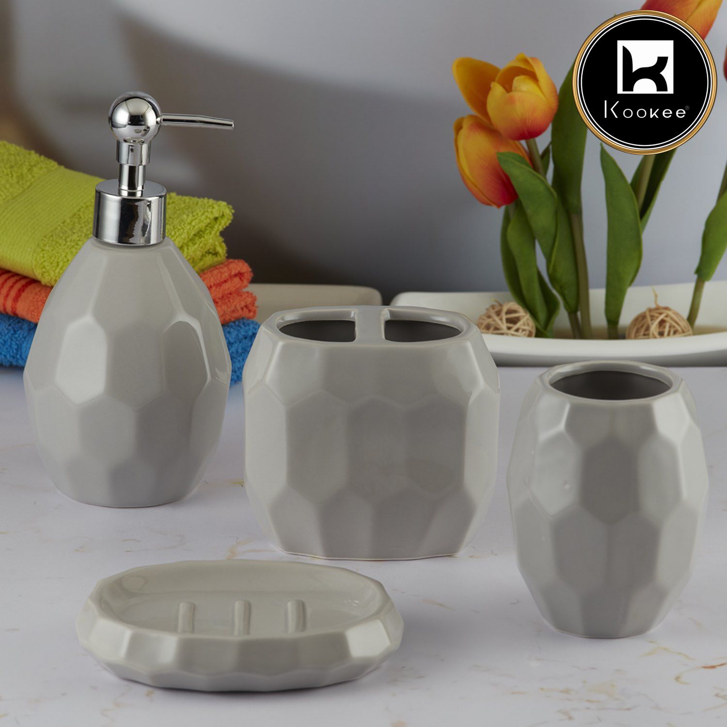 Kookee Ceramic Bathroom Sets, Grey, ART08106