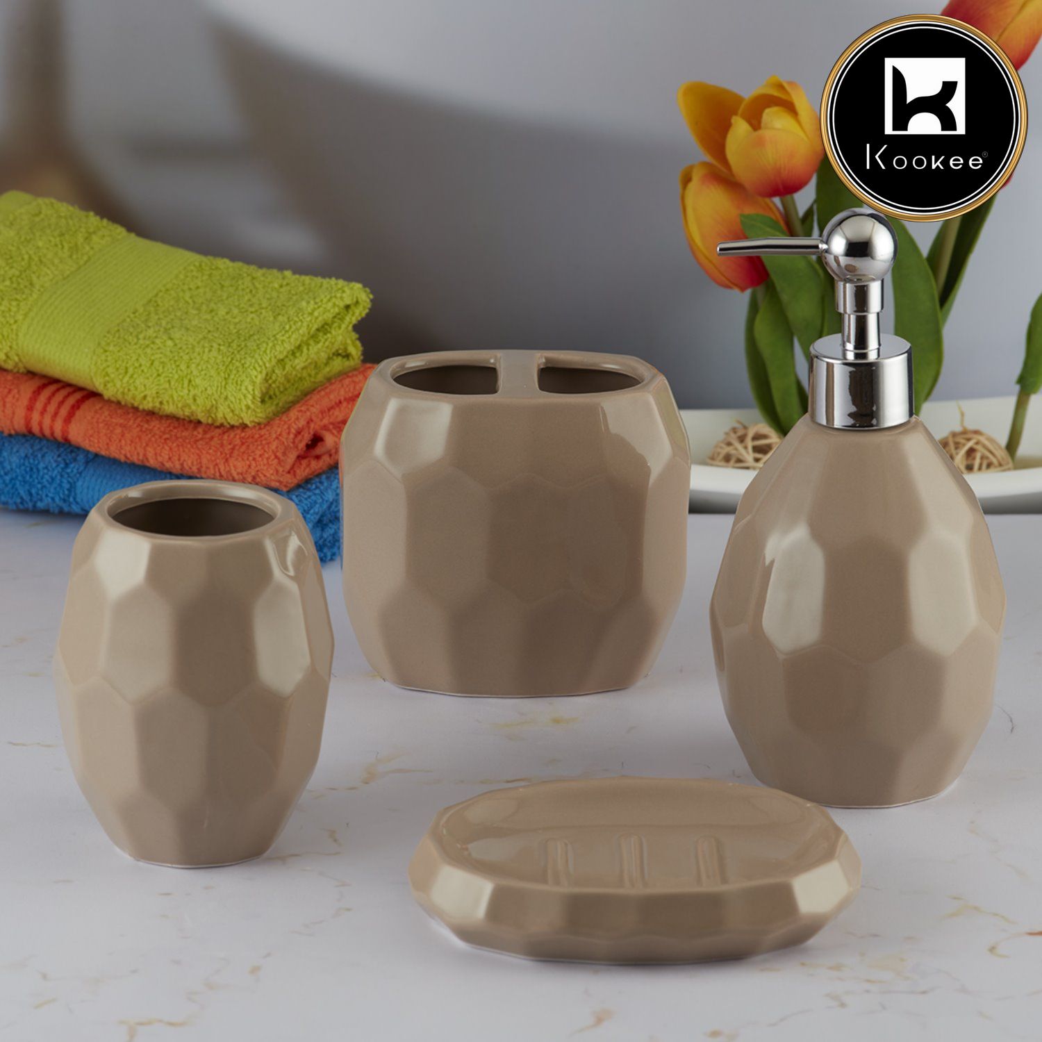 Kookee Ceramic Bathroom Sets, Brown, ART08107