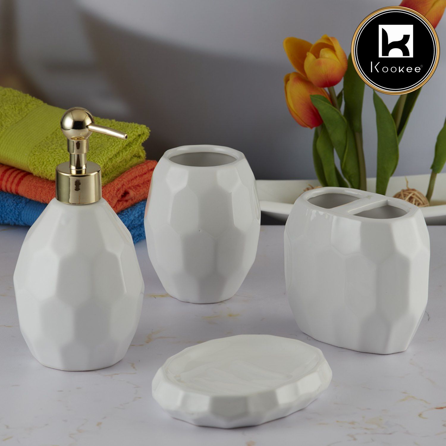 Kookee Ceramic Bathroom Sets, White, ART08108