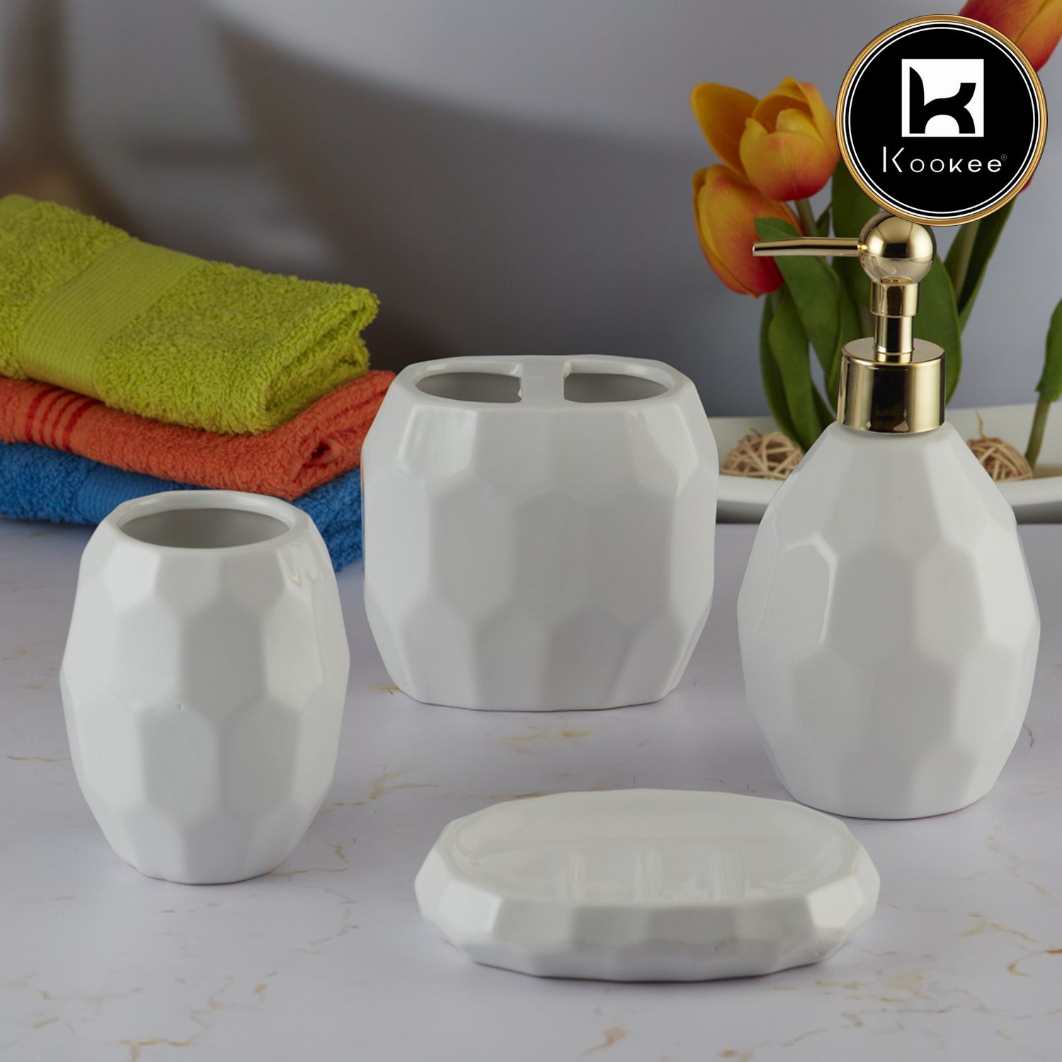 Kookee Ceramic Bathroom Sets, White, ART08108