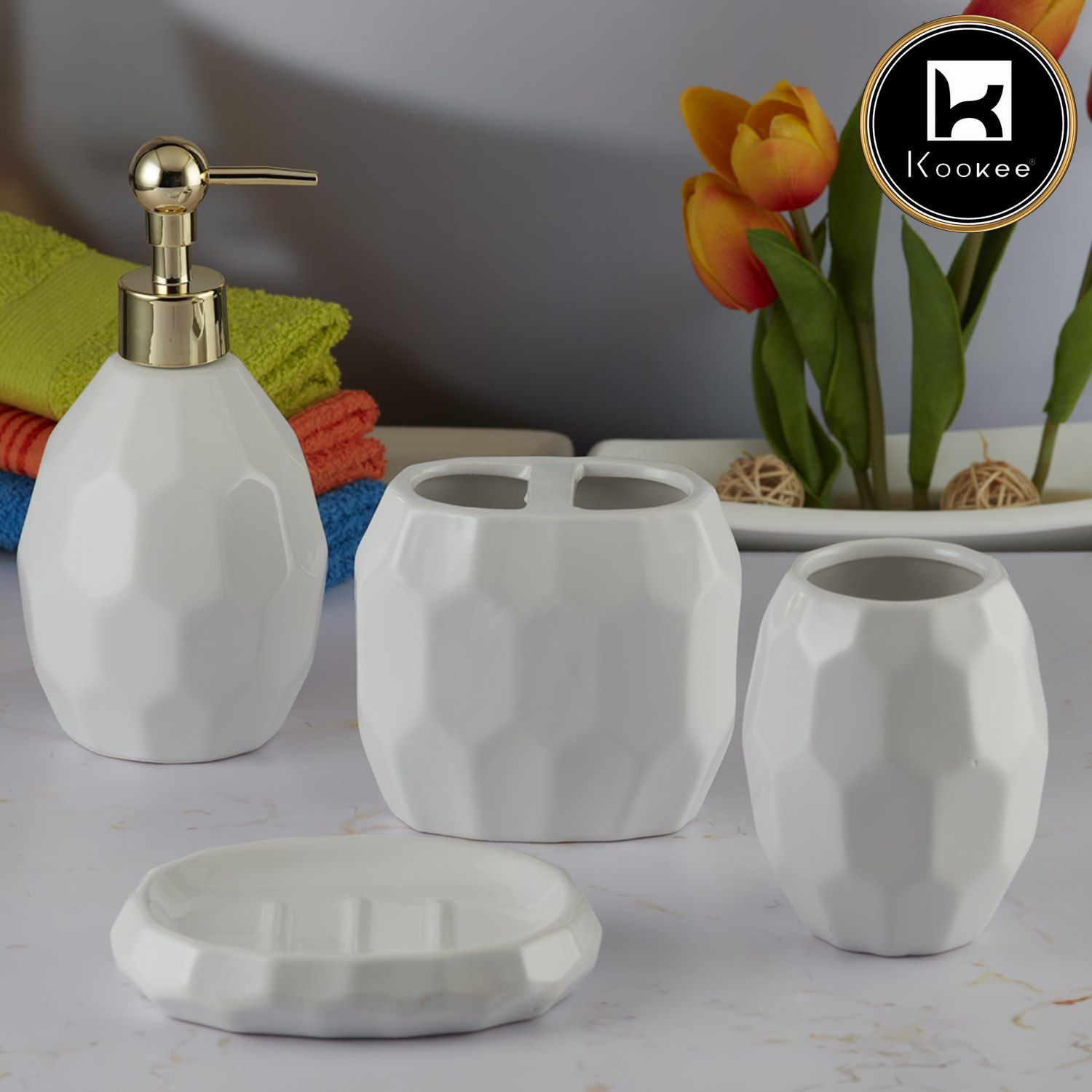 Kookee Ceramic Bathroom Sets, White, ART08108