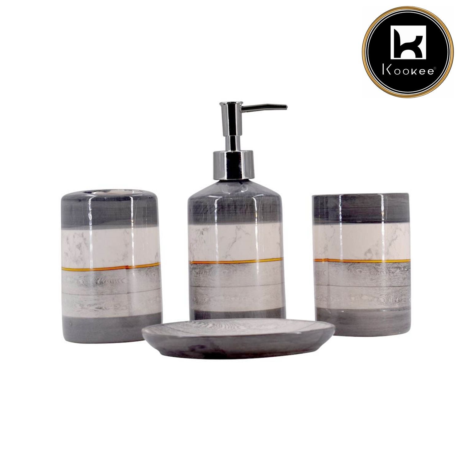 Ceramic Bathroom Set of 4 with Soap Dispenser (8113)