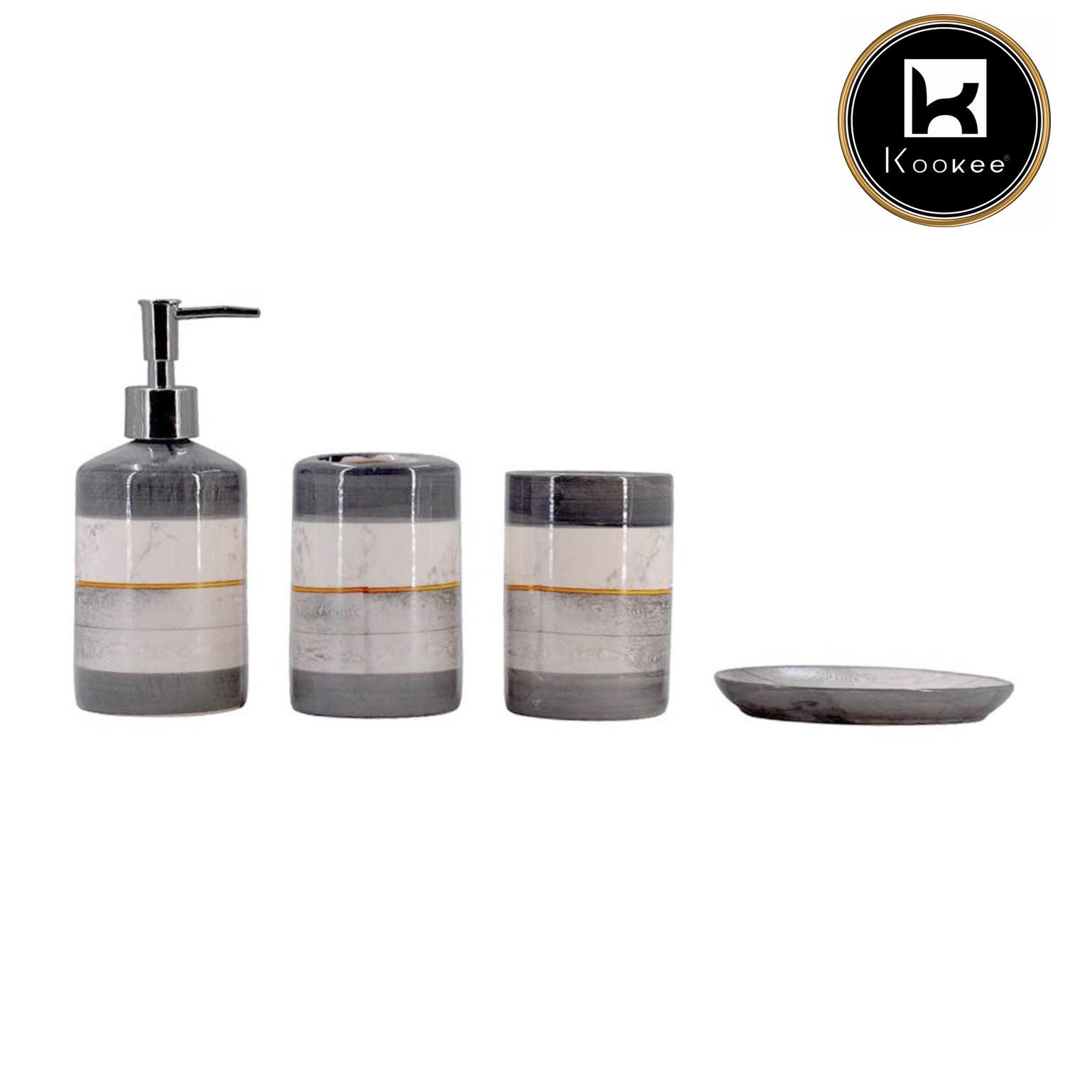 Ceramic Bathroom Set of 4 with Soap Dispenser (8113)