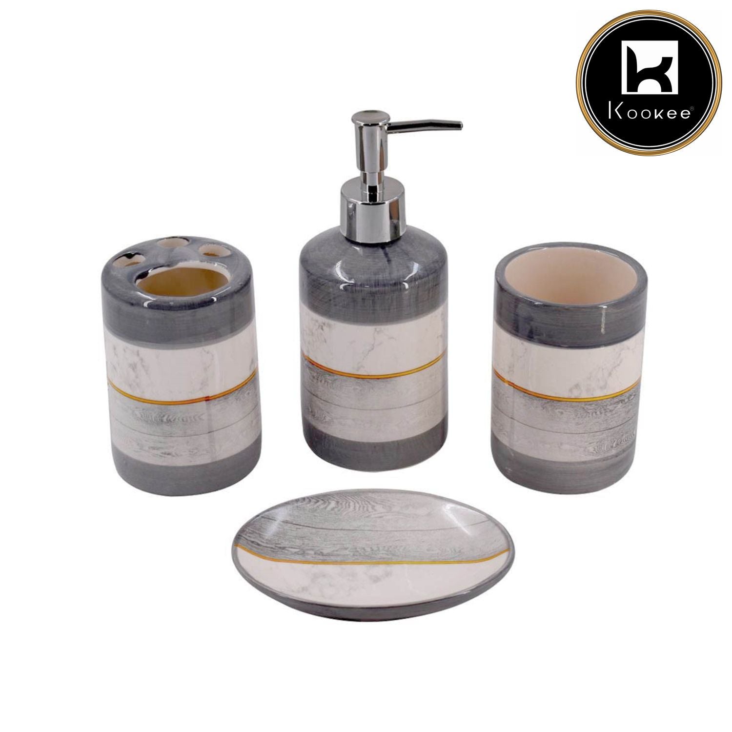 Ceramic Bathroom Set of 4 with Soap Dispenser (8113)