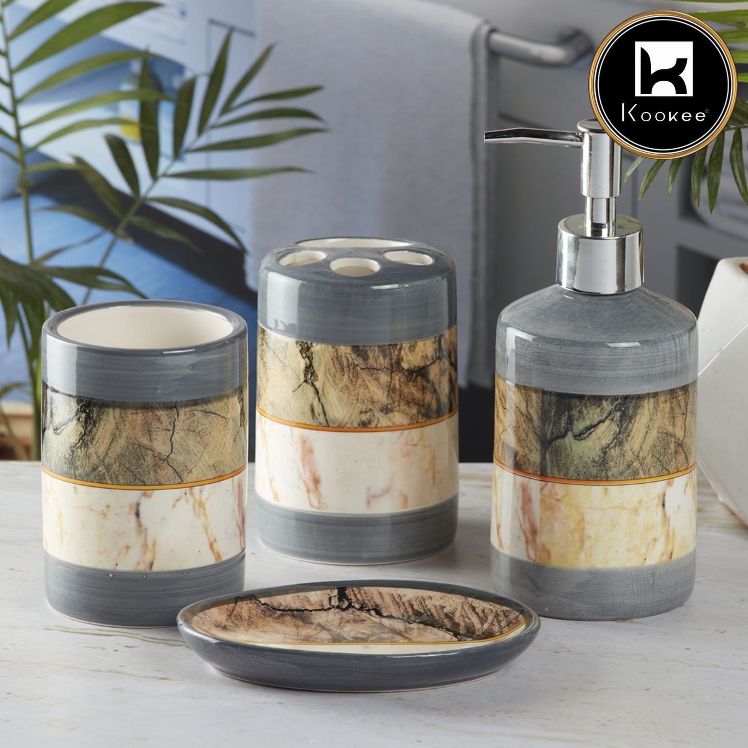 Kookee Ceramic Bathroom Sets, Grey, ART08116