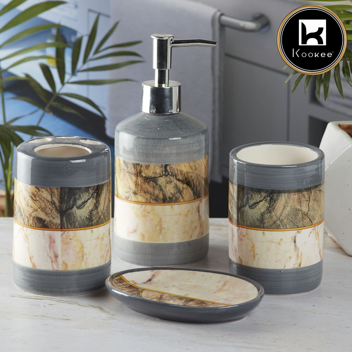 Kookee Ceramic Bathroom Sets, Grey, ART08116