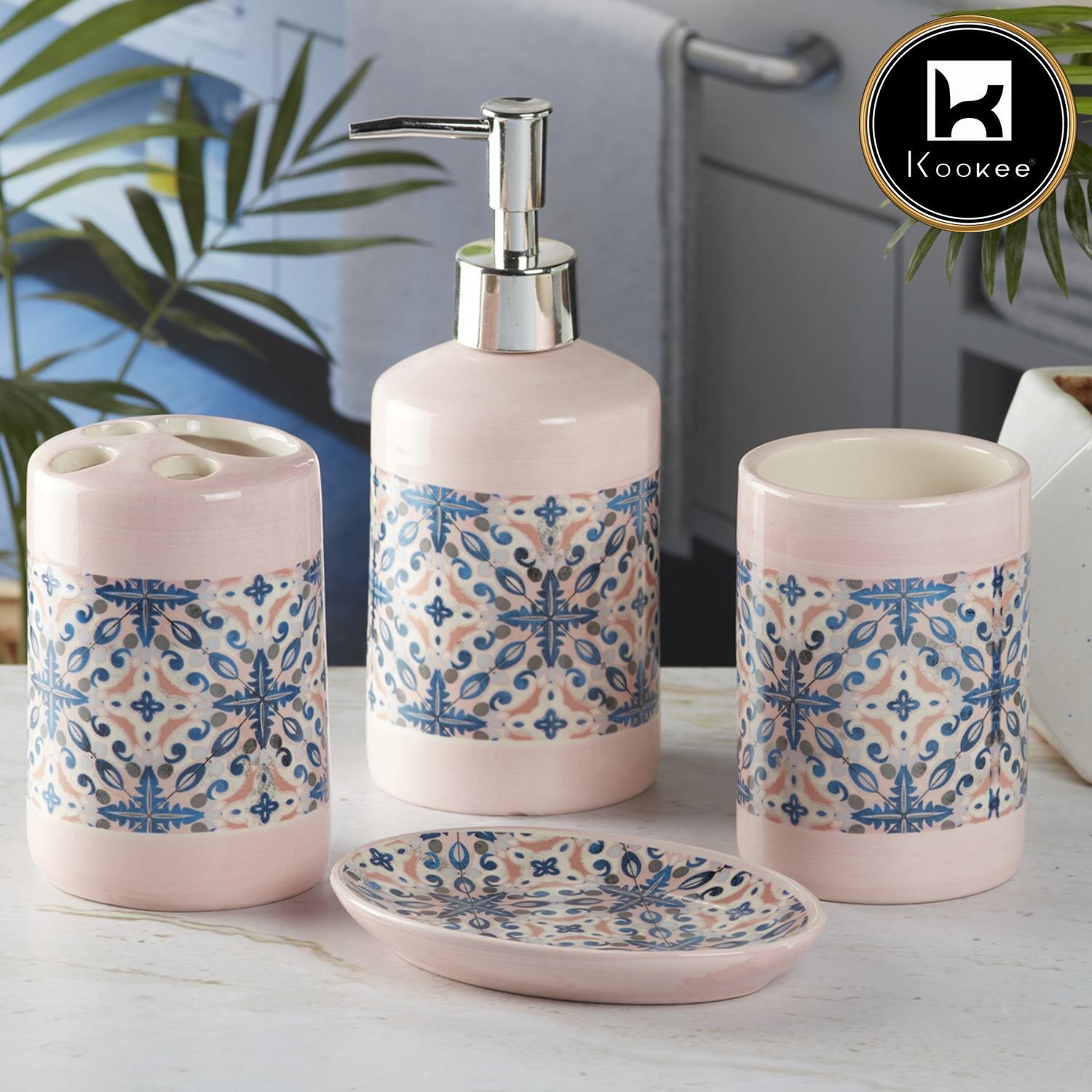 Kookee Ceramic Bathroom Sets, Pink, ART08118