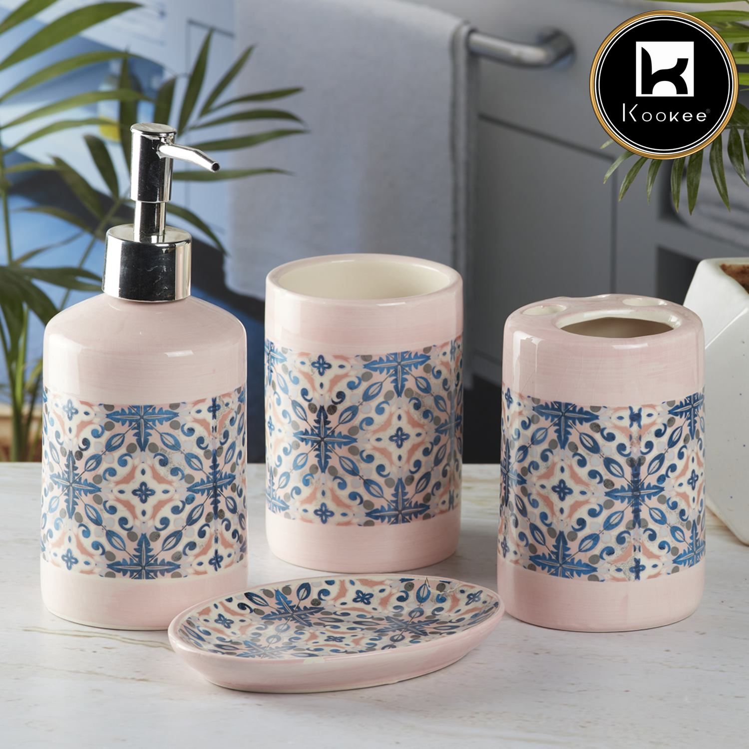 Kookee Ceramic Bathroom Sets, Pink, ART08118