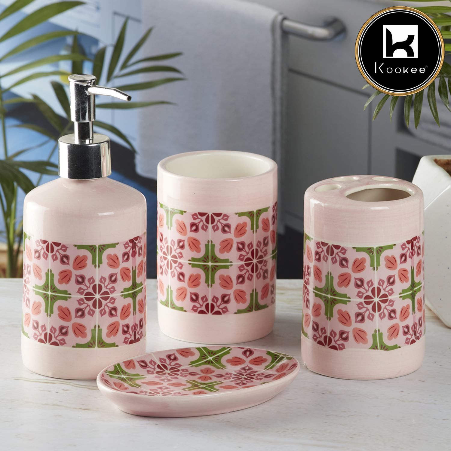 Kookee Ceramic Bathroom Sets, Pink, ART08119