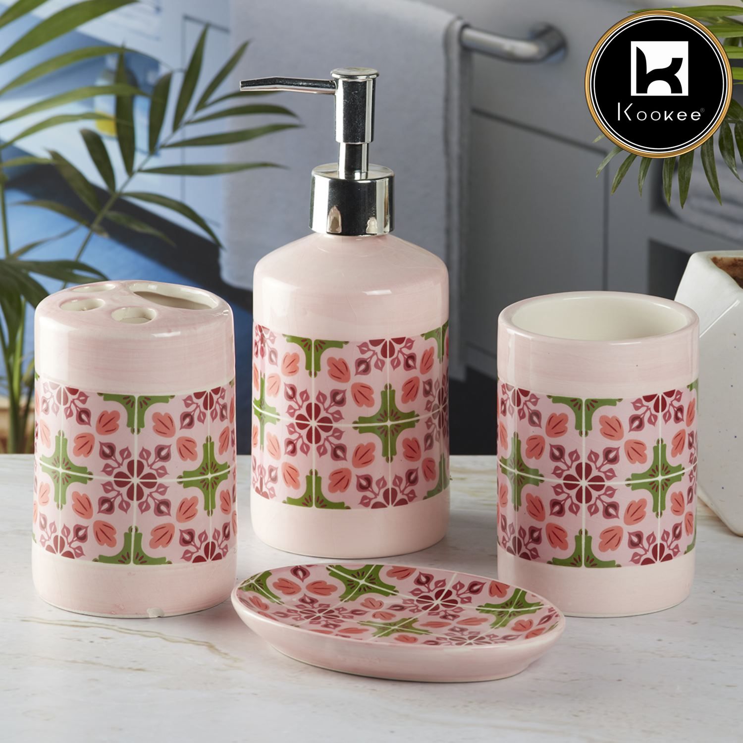 Ceramic Bathroom Set of 4 with Soap Dispenser (8119)