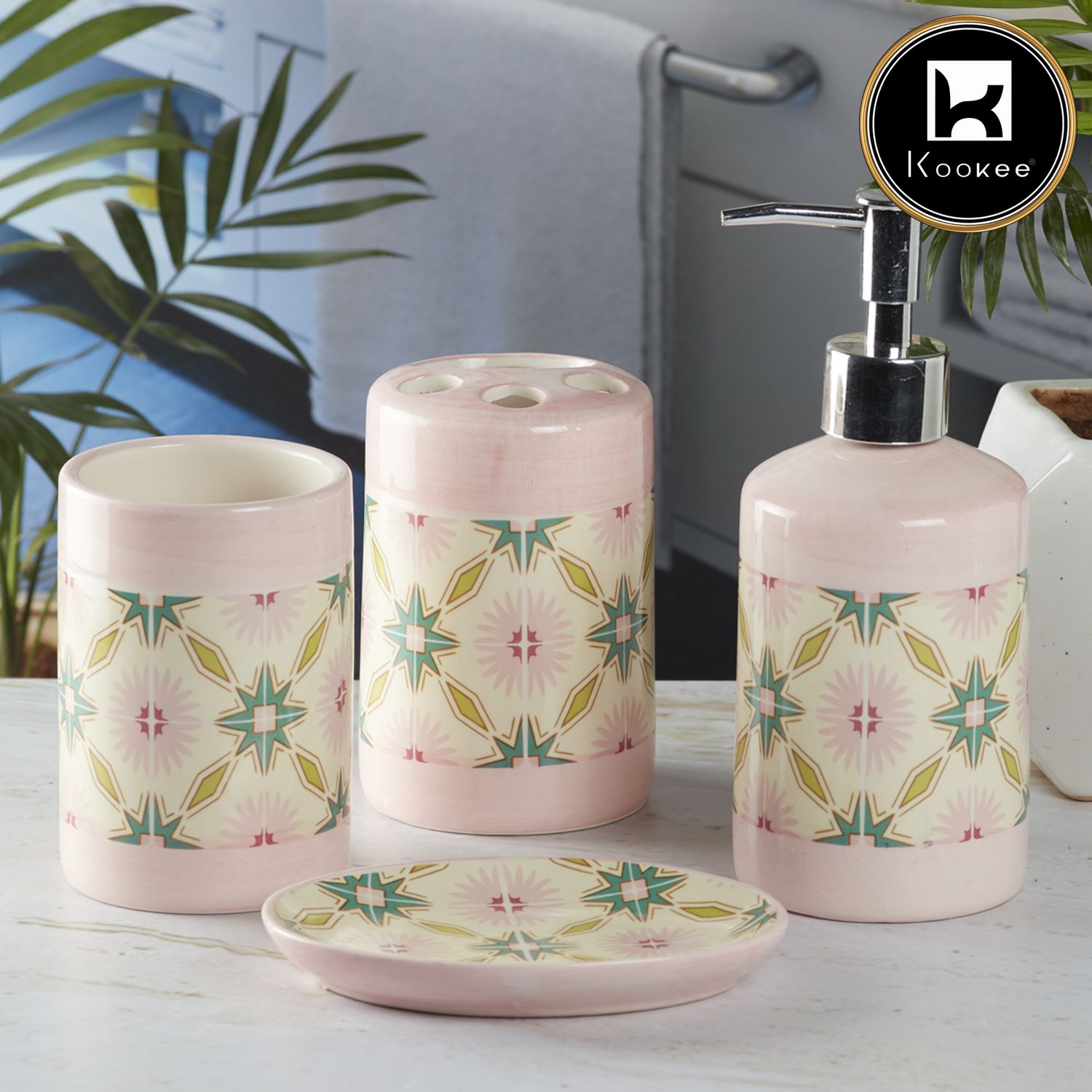Kookee Ceramic Bathroom Sets, Pink, ART08120