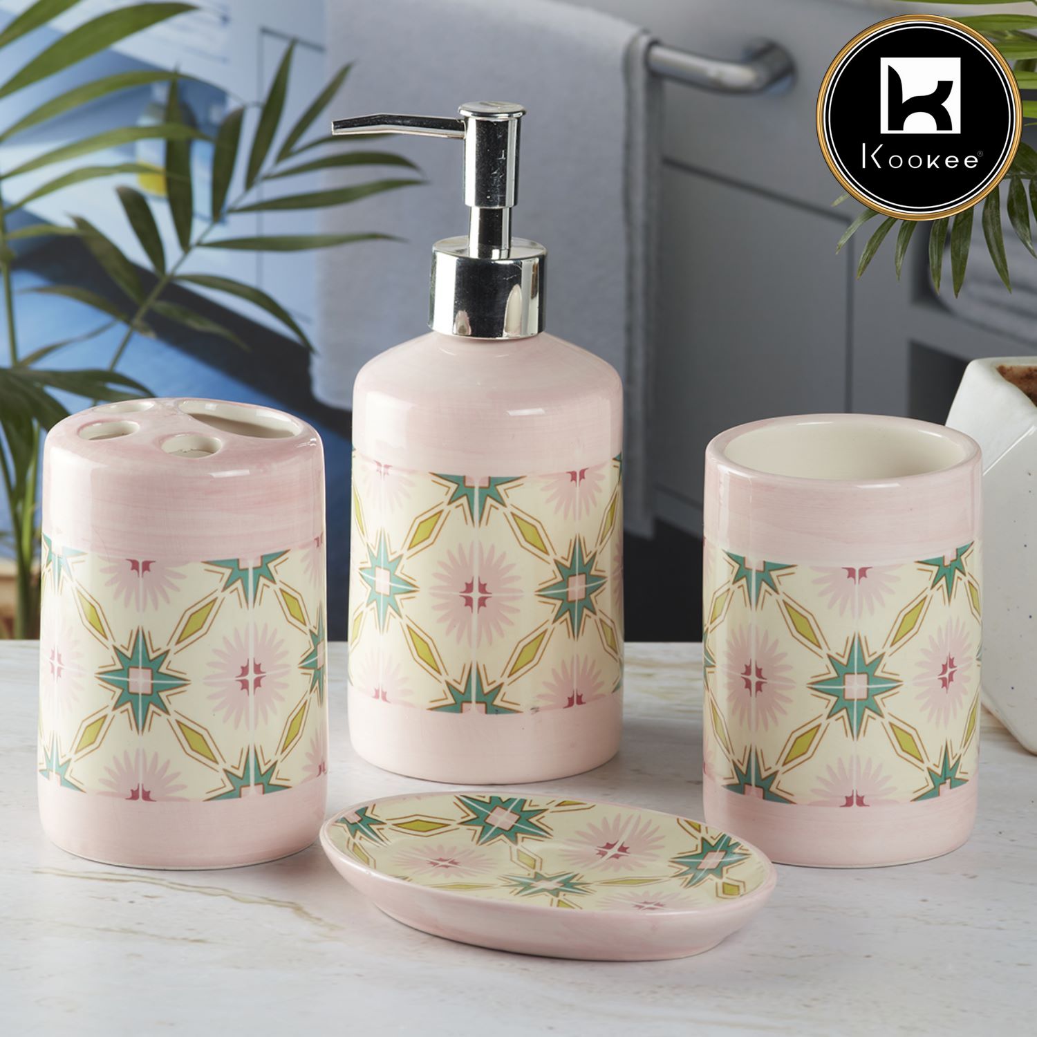 Ceramic Bathroom Set of 4 with Soap Dispenser (8120)