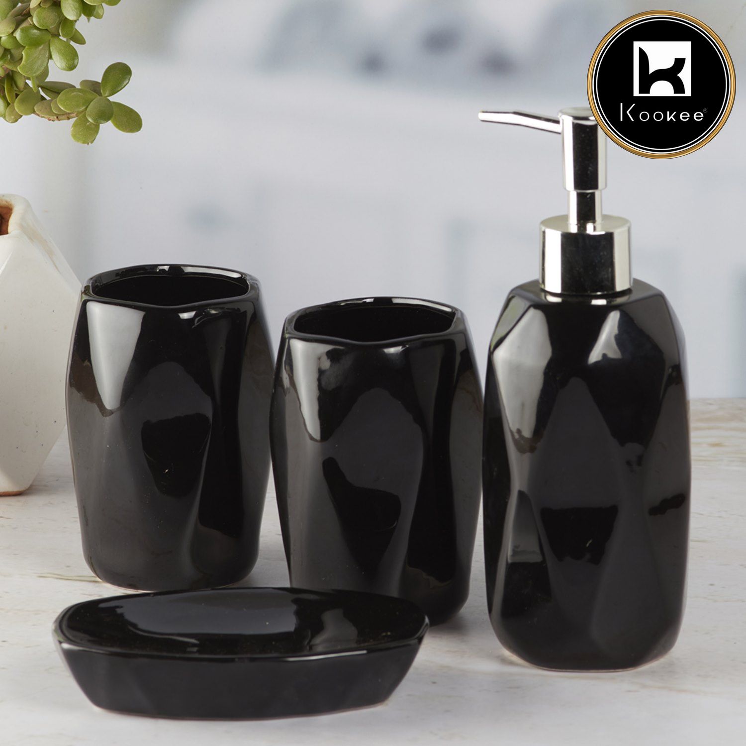 Kookee Ceramic Bathroom Sets, Black, ART08121
