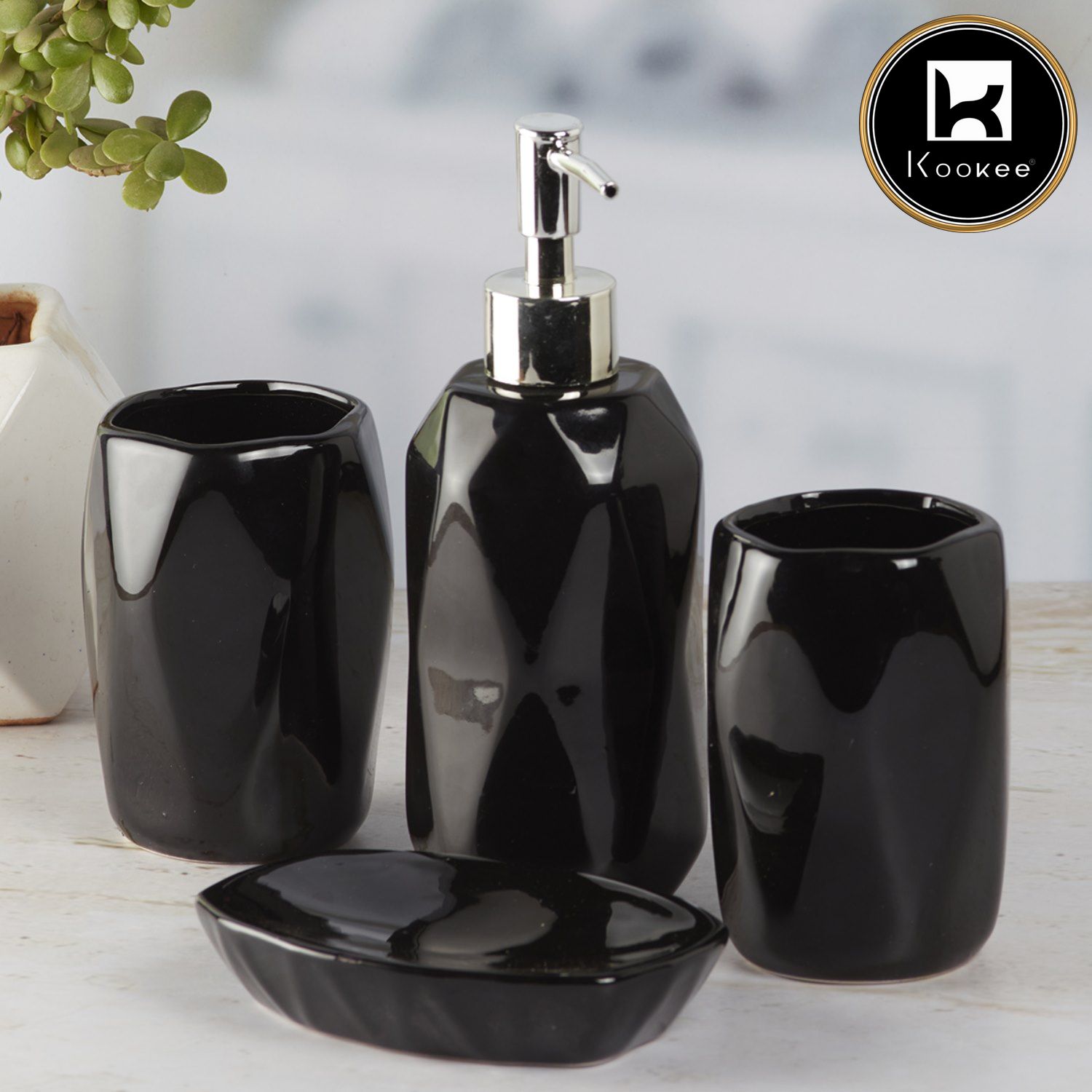 Kookee Ceramic Bathroom Sets, Black, ART08121