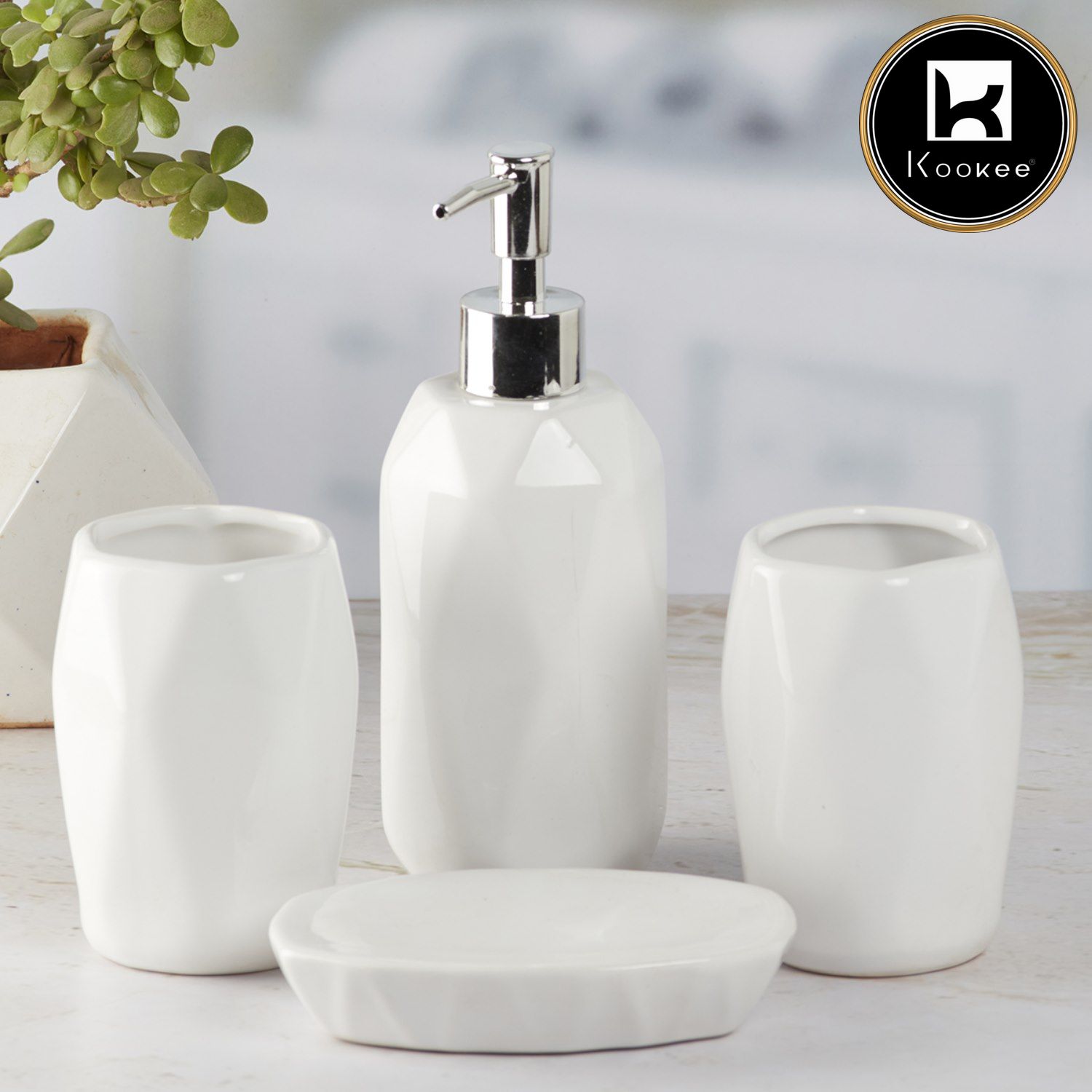 Kookee Ceramic Bathroom Sets, White, ART08122