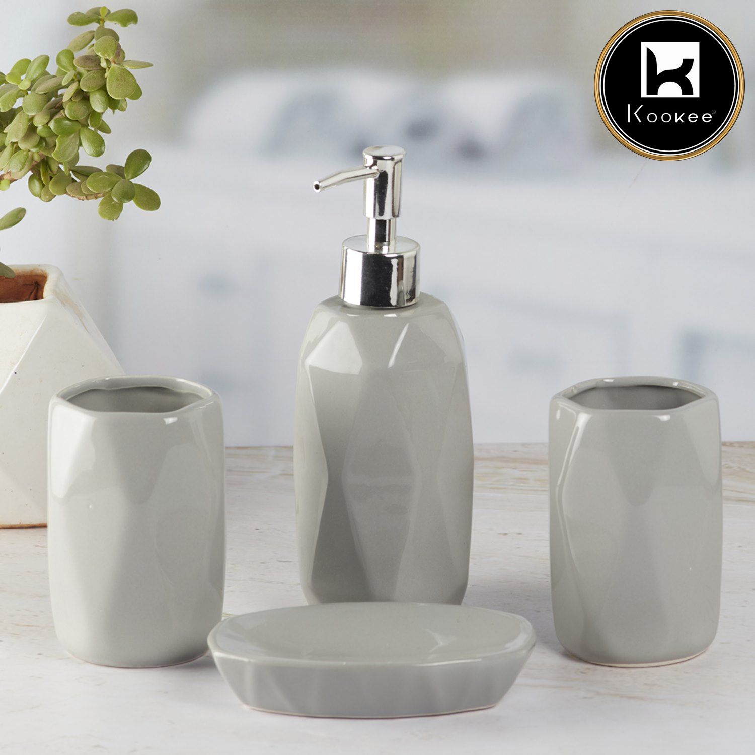 Kookee Ceramic Bathroom Sets, Grey, ART08123