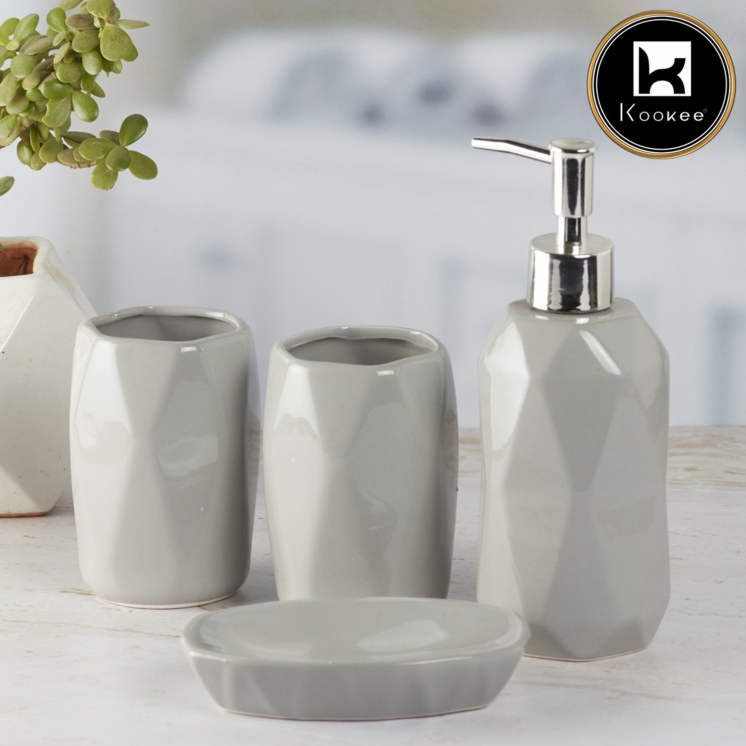 Ceramic Bathroom Accessories Set of 4 with Soap Dispenser (8123)