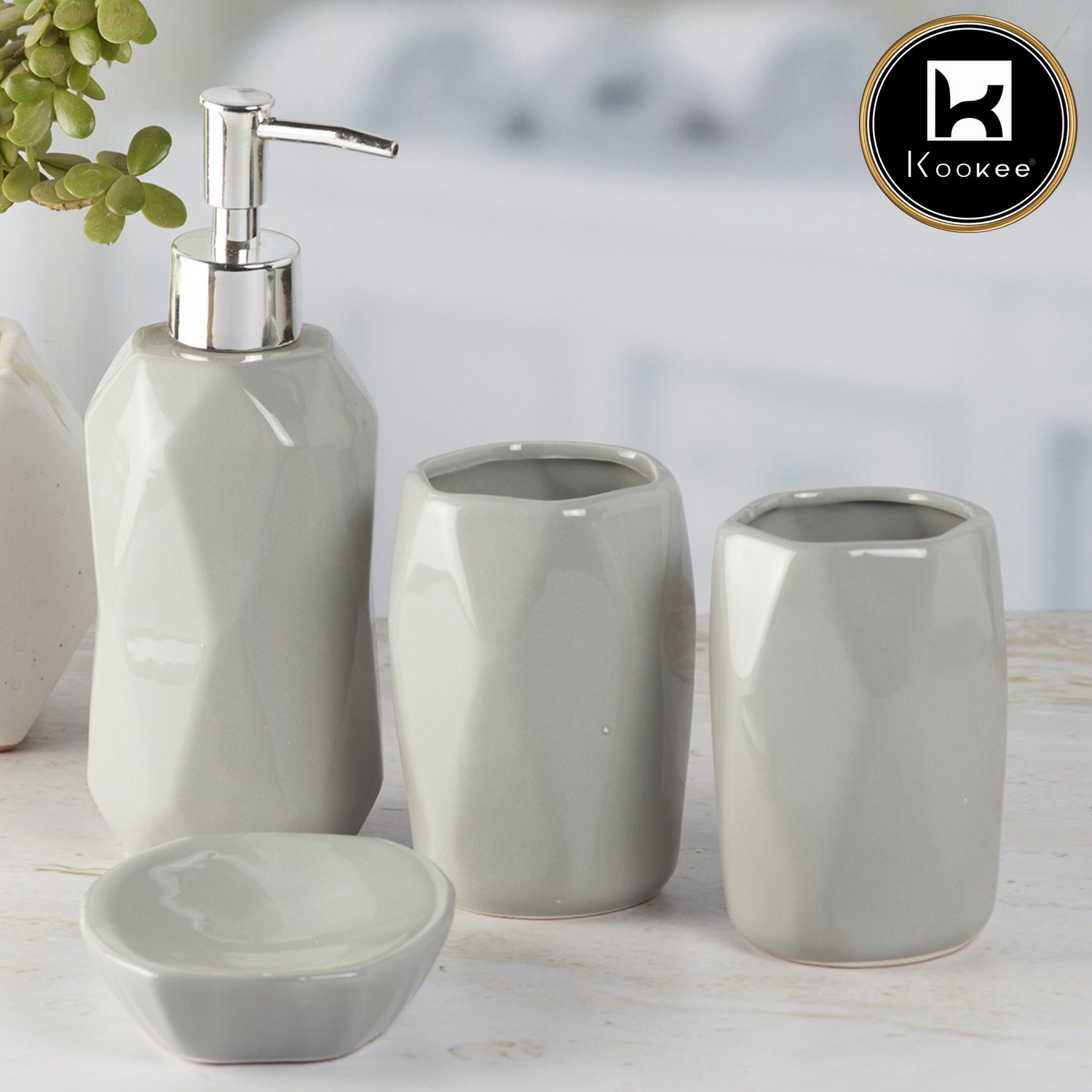 Kookee Ceramic Bathroom Sets, Grey, ART08123