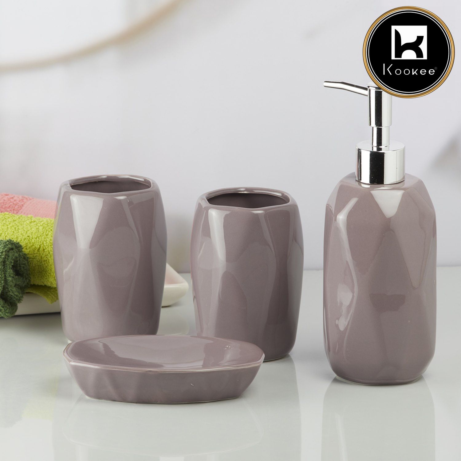 Ceramic Bathroom Accessories Set of 4 with Soap Dispenser (8124)