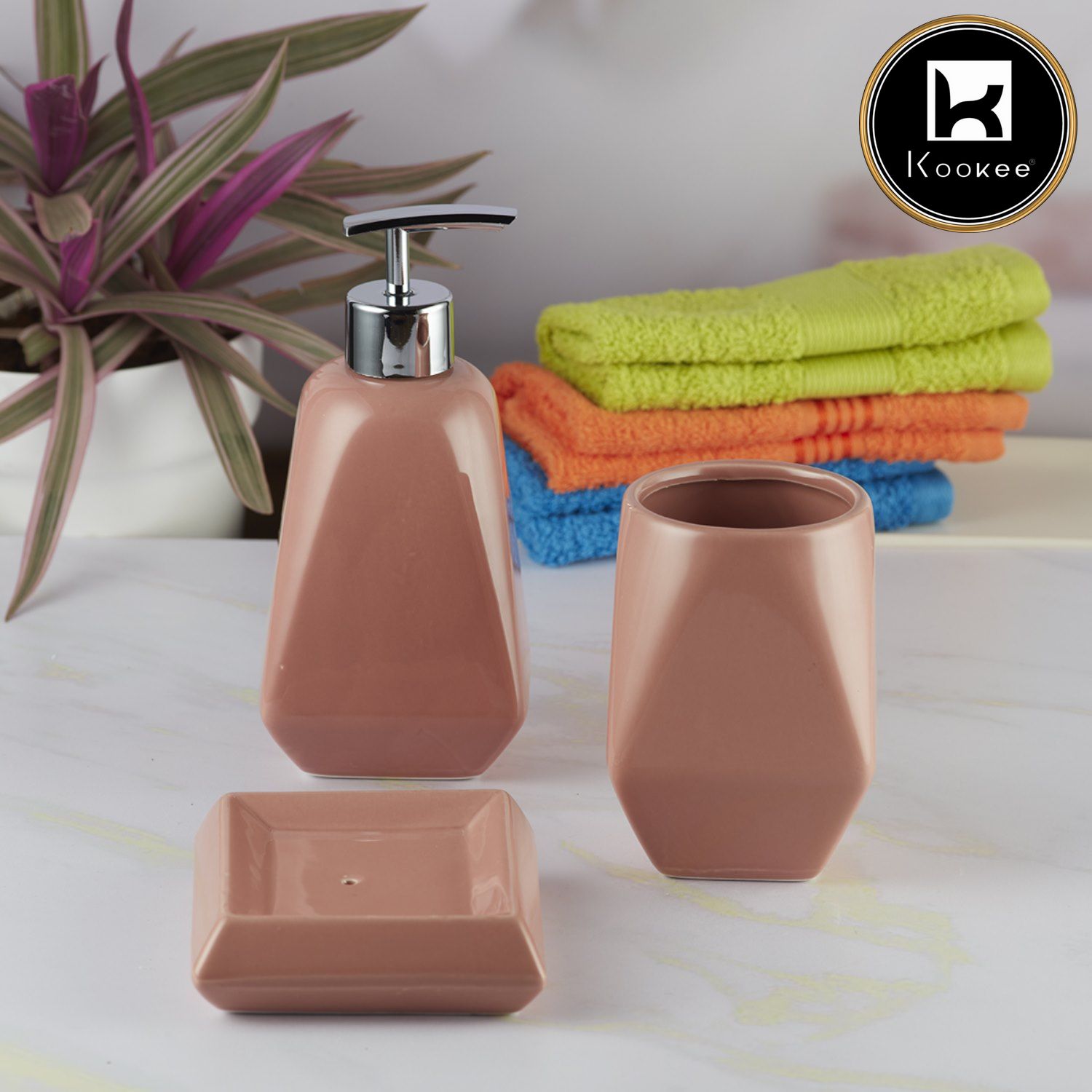 Ceramic Bathroom Accessories Set of 3 with Soap Dispenser (8125)