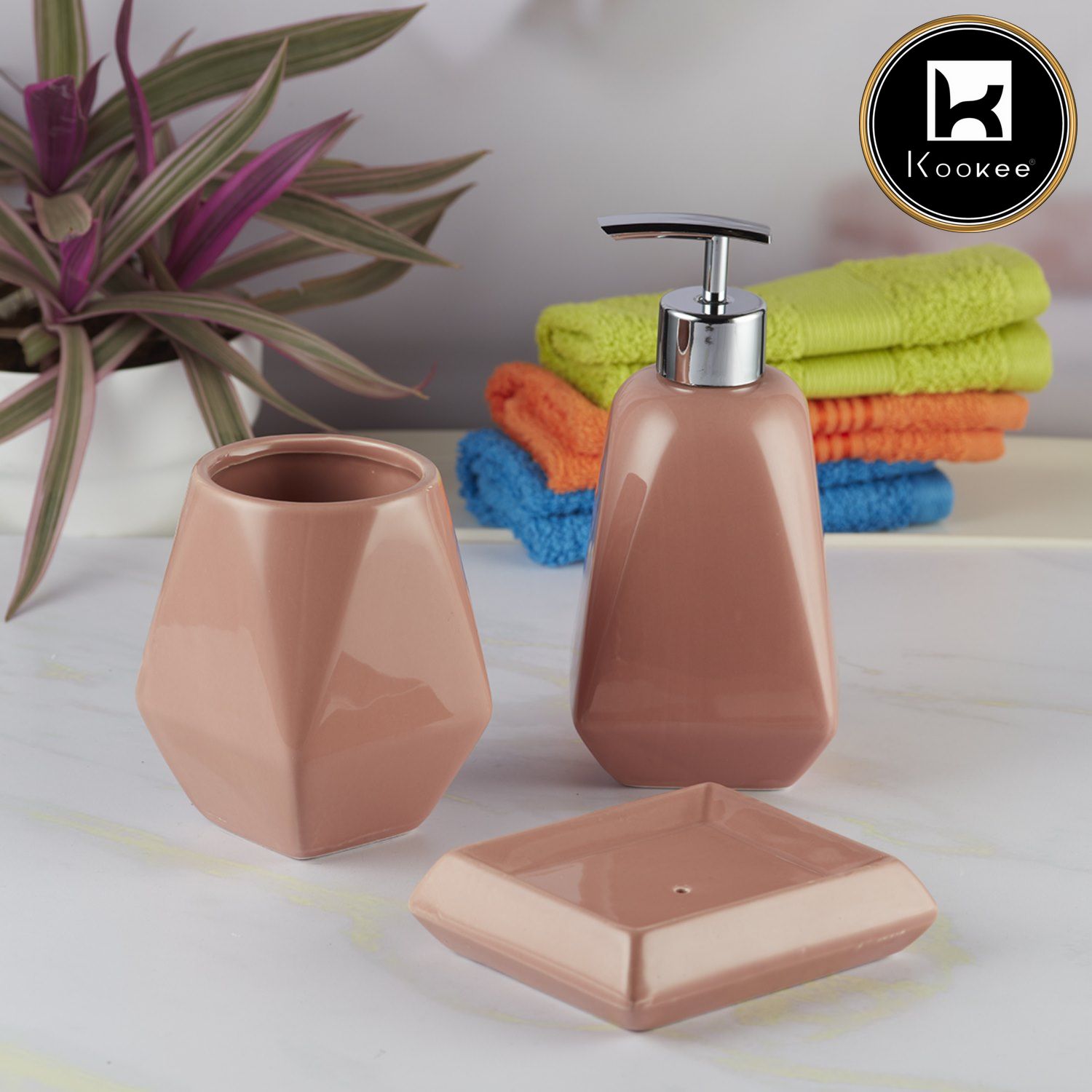 Ceramic Bathroom Accessories Set of 3 with Soap Dispenser (8125)