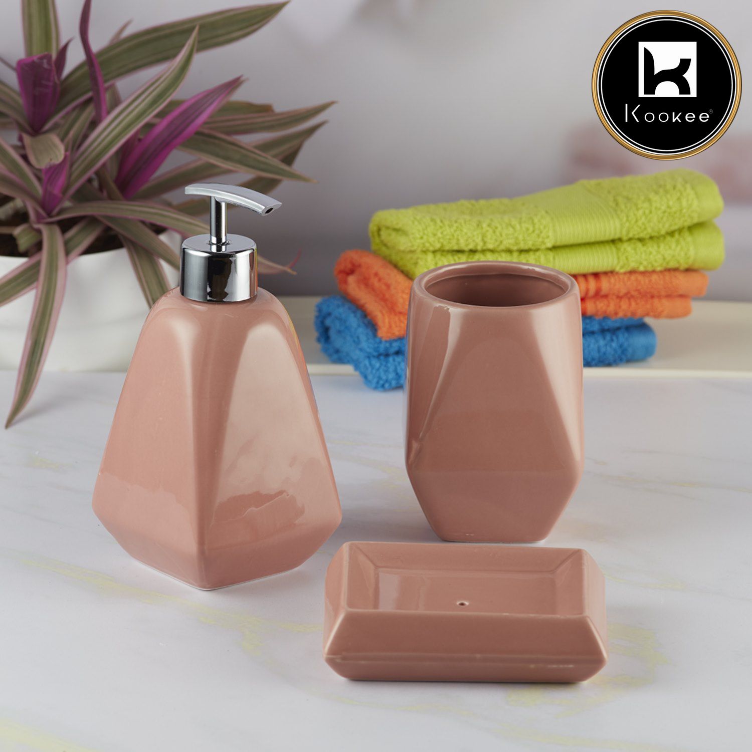 Ceramic Bathroom Accessories Set of 3 with Soap Dispenser (8125)