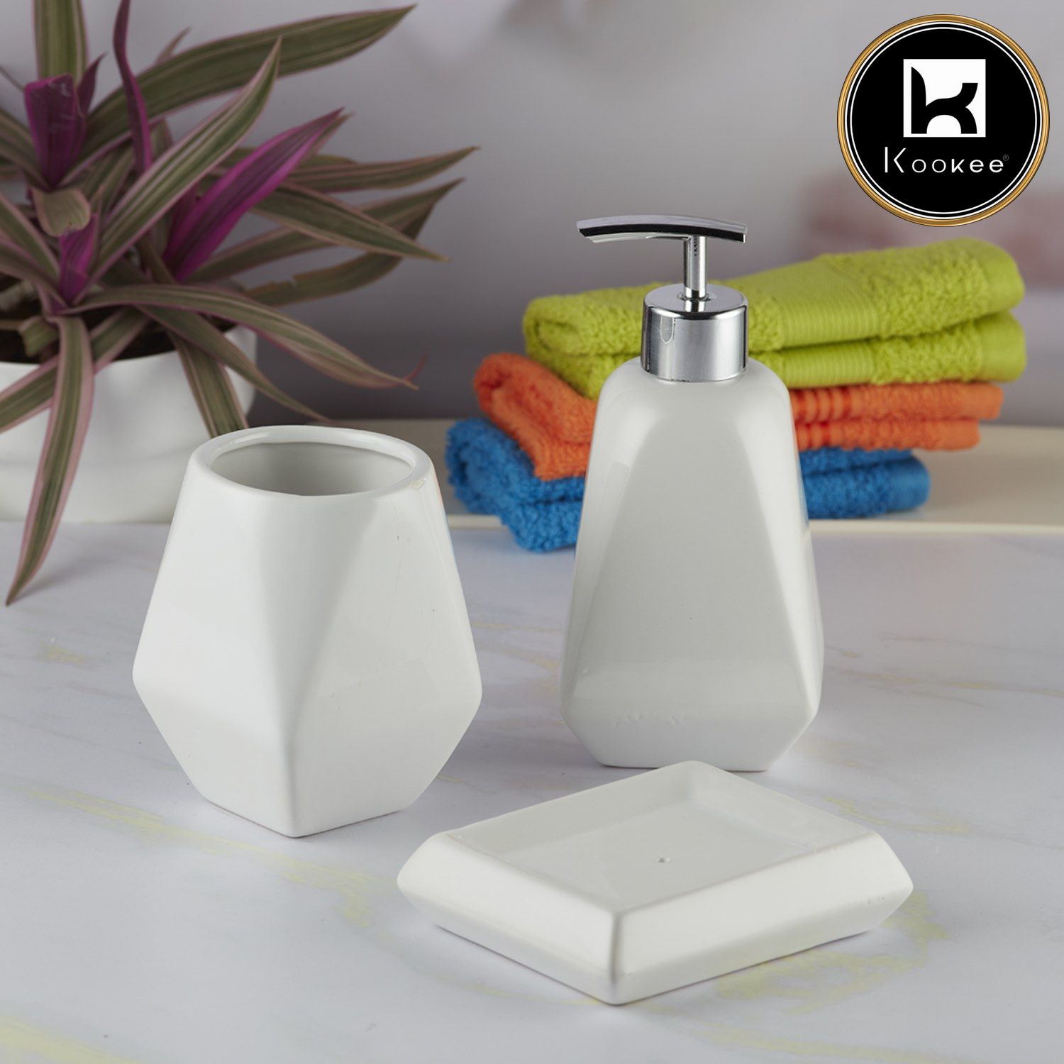 Kookee Ceramic Bathroom Sets, White, ART08128