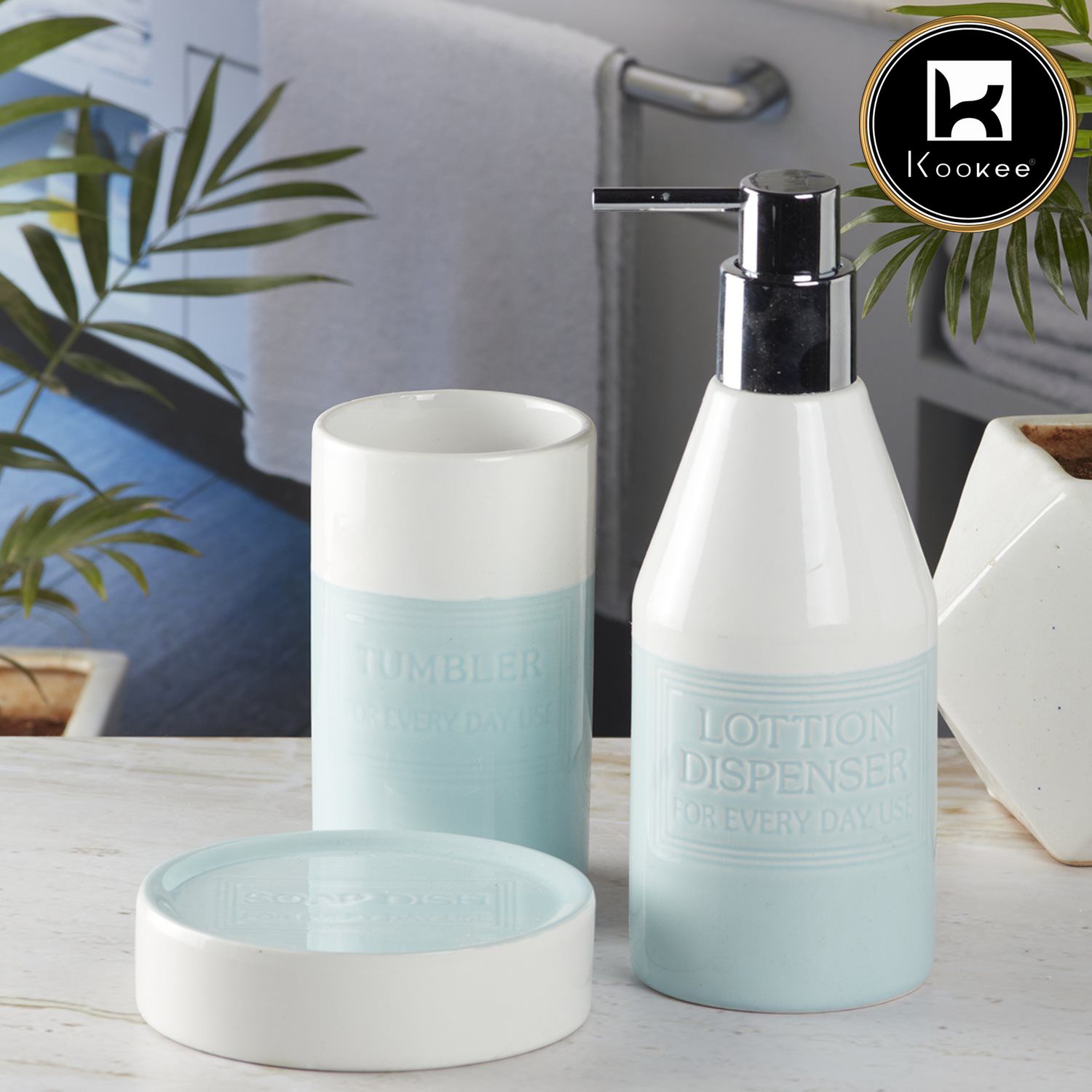 Kookee Ceramic Bathroom Sets, Blue, ART08129