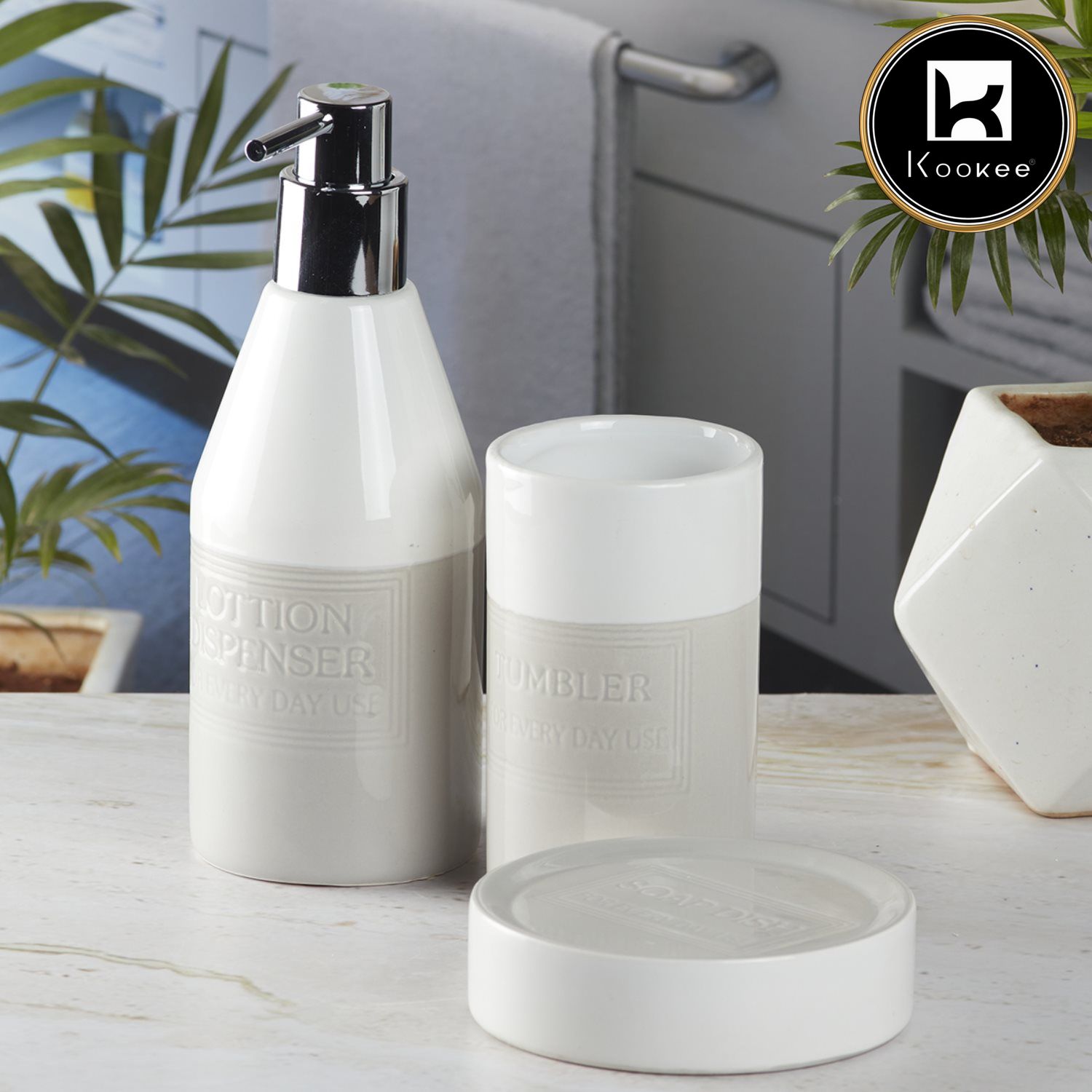 Kookee Ceramic Bathroom Sets, Grey, ART08130