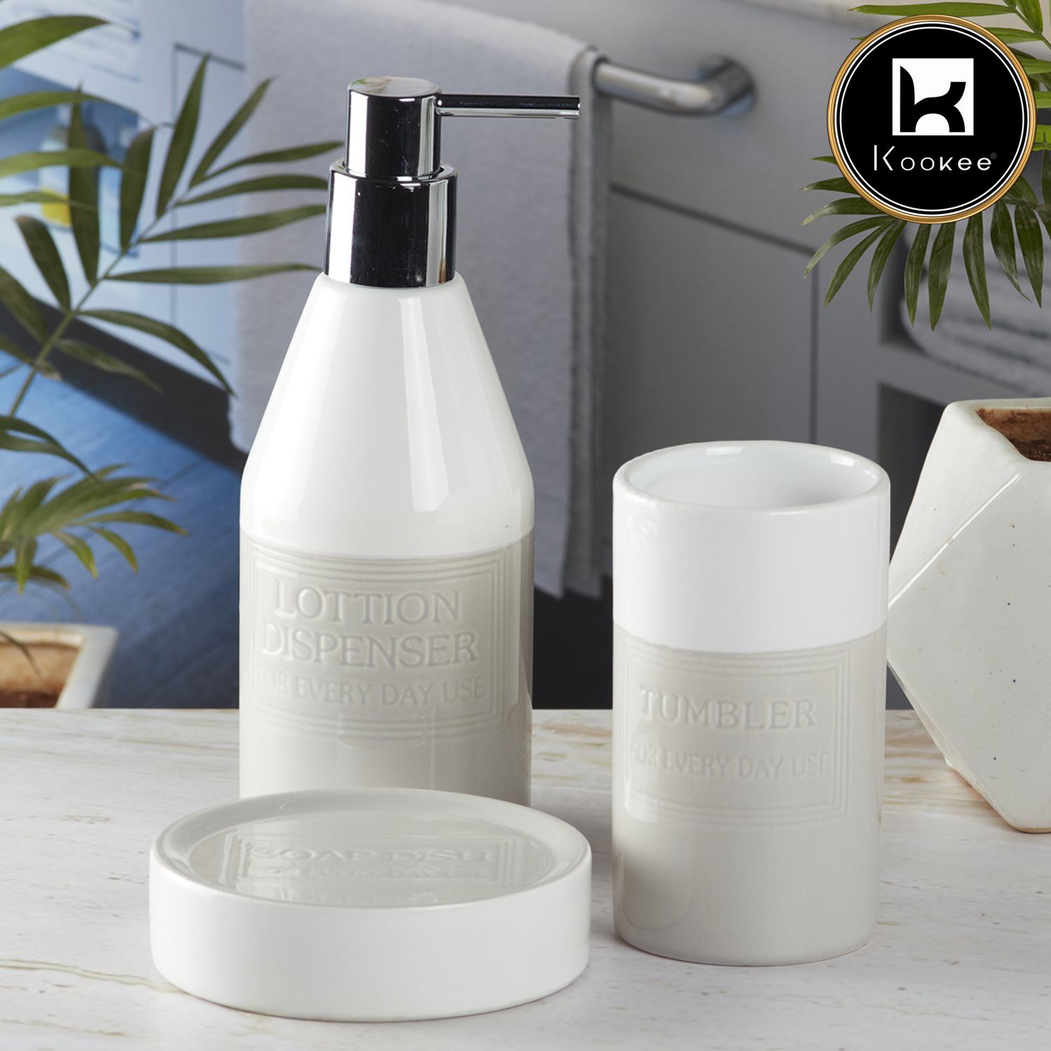Kookee Ceramic Bathroom Sets, Grey, ART08130